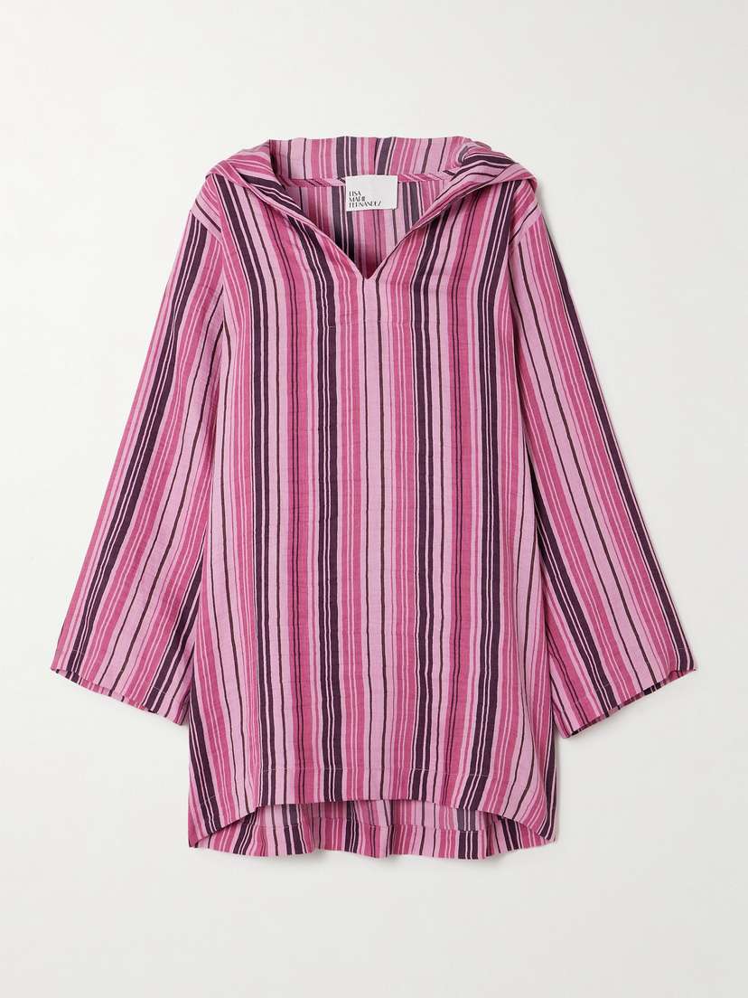 Lisa Marie Fernandez + Net Sustain Hooded Striped Linen-blend Coverup