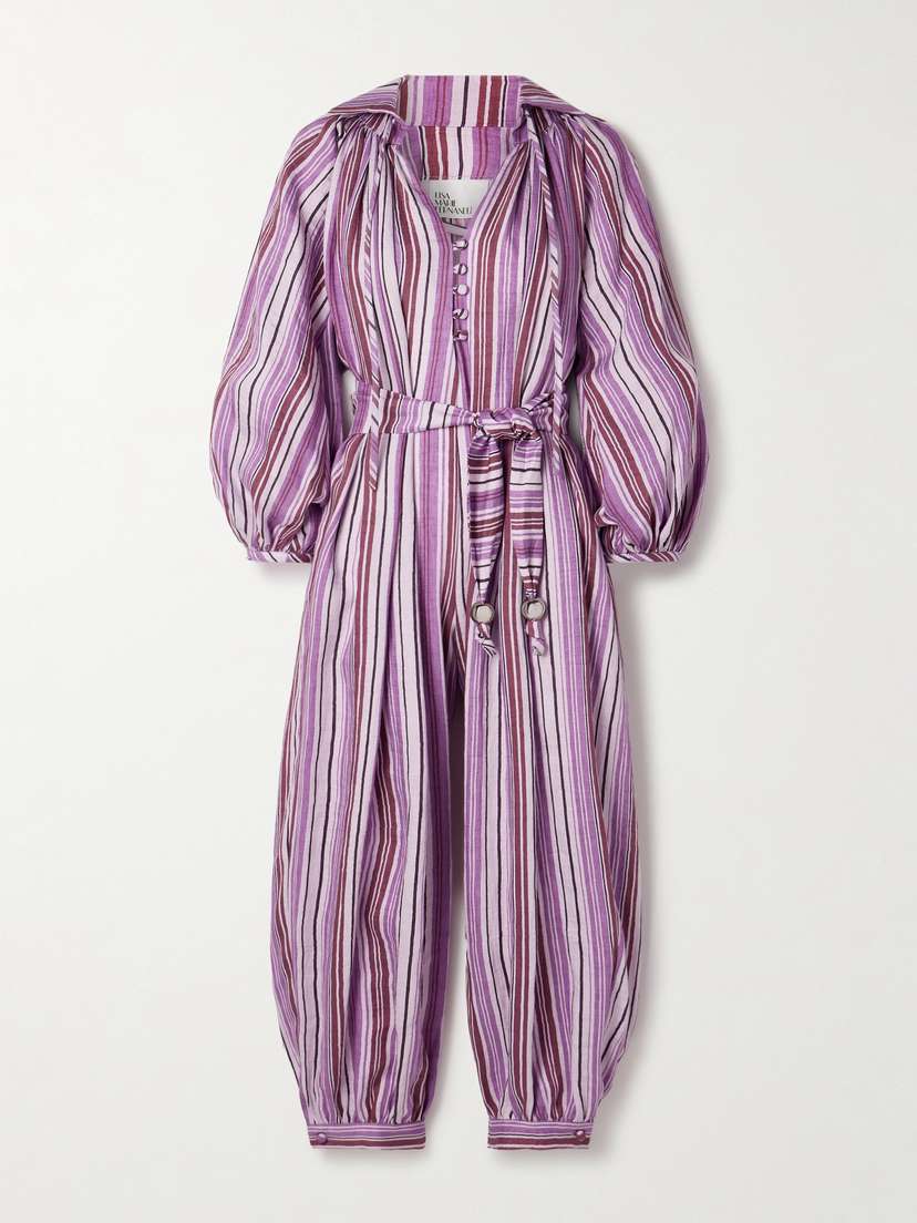Lisa Marie Fernandez + Net Sustain Poet Belted Cropped Striped Linen-blend Jumpsuit