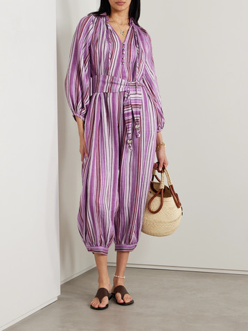 Lisa Marie Fernandez + NET SUSTAIN Poet belted cropped striped linen-blend jumpsuit