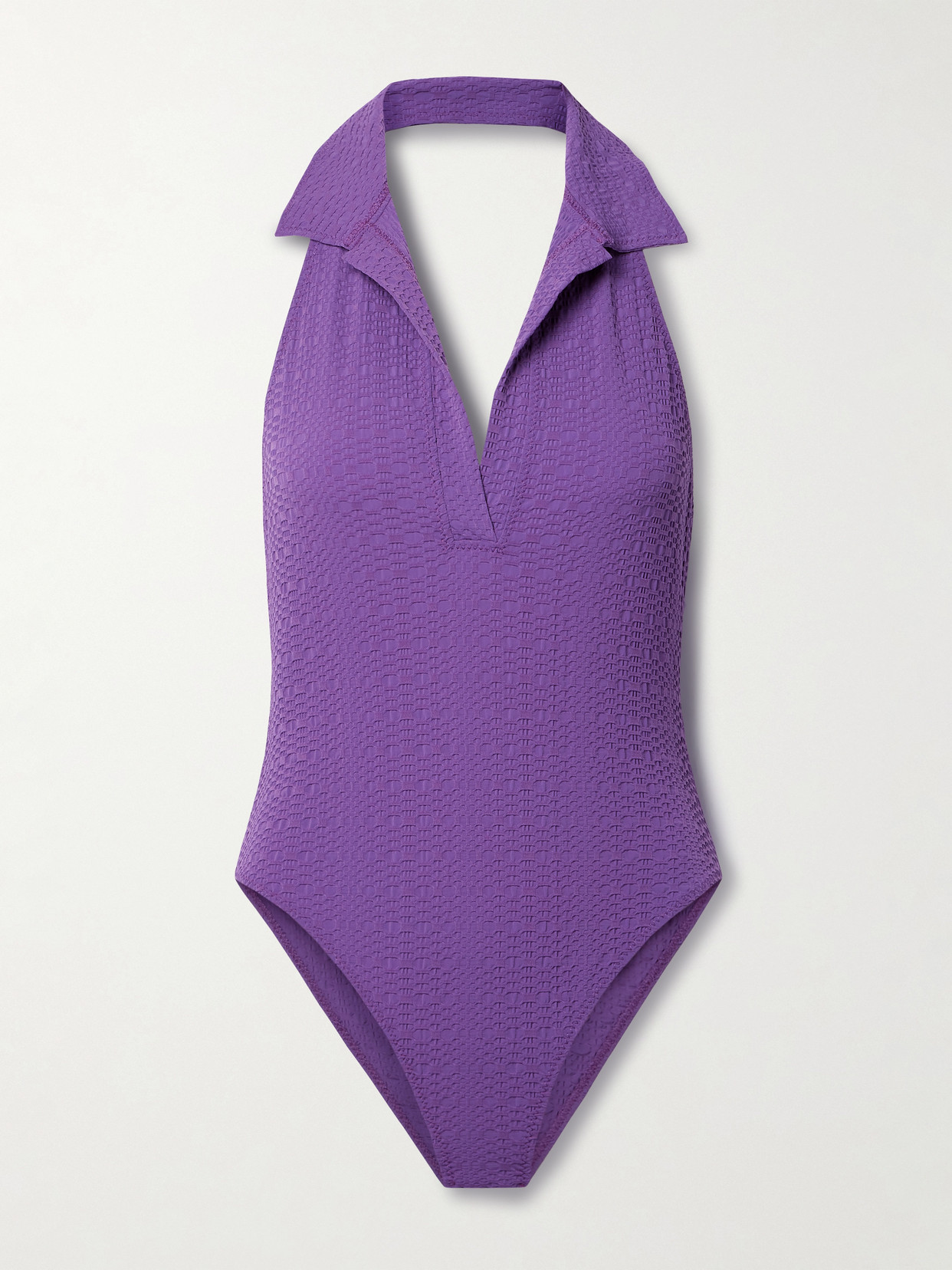Lisa Marie Fernandez + Net Sustain Polo Seersucker Halterneck Swimsuit - Purple