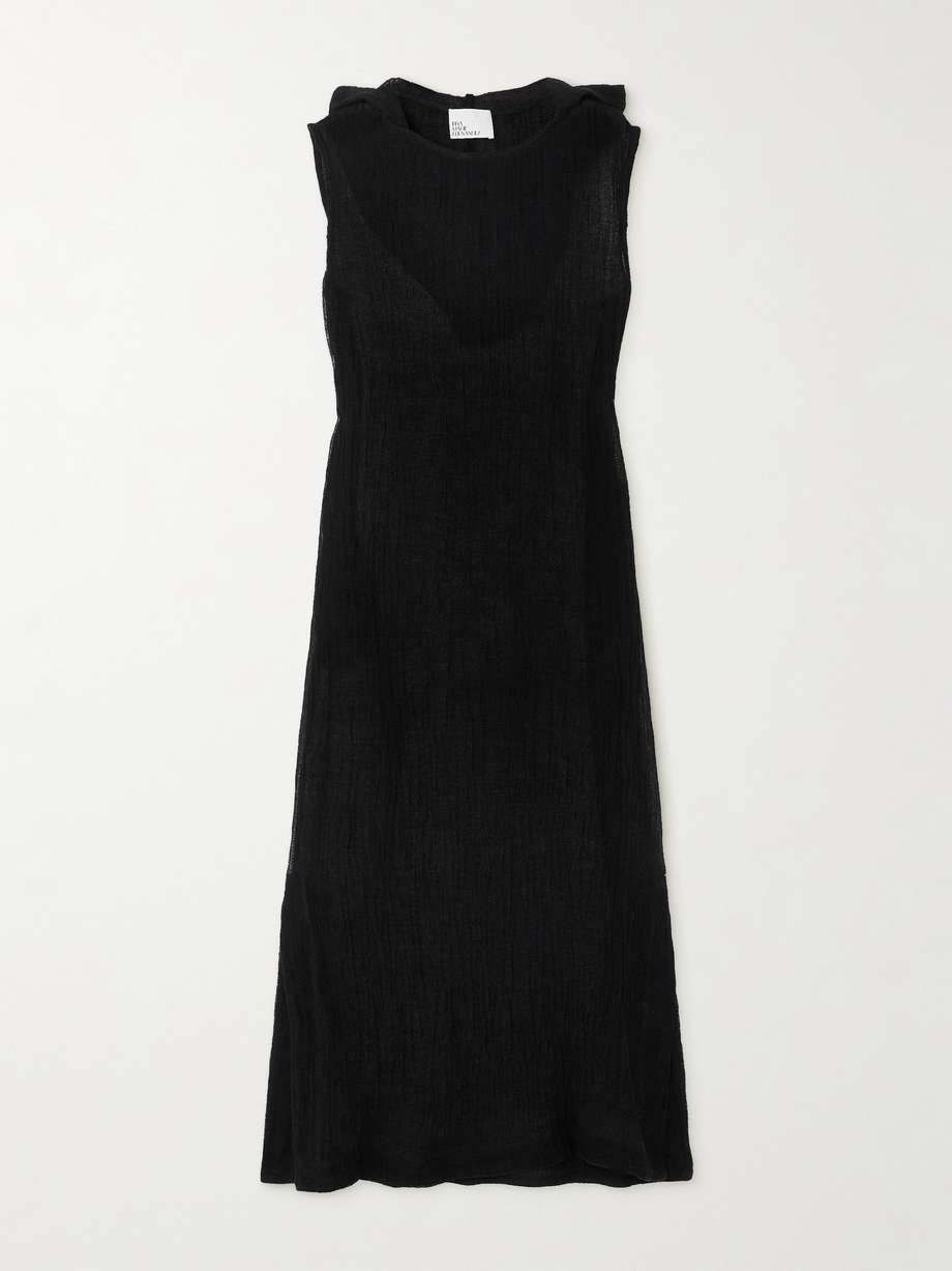 + net sustain column hooded linen-blend gauze maxi dress