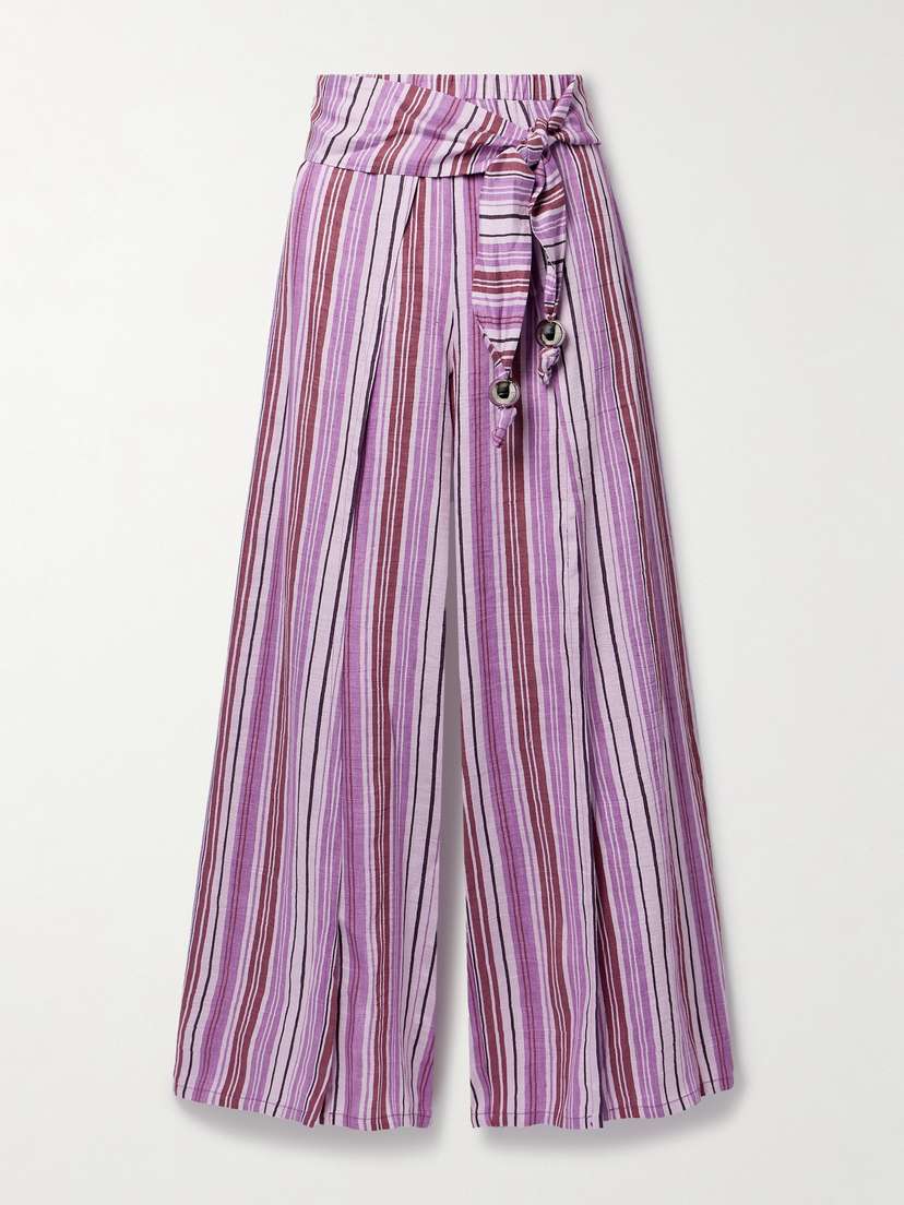Lisa Marie Fernandez + Net Sustain Farrah Striped Linen-blend Gauze Wide-leg Pants