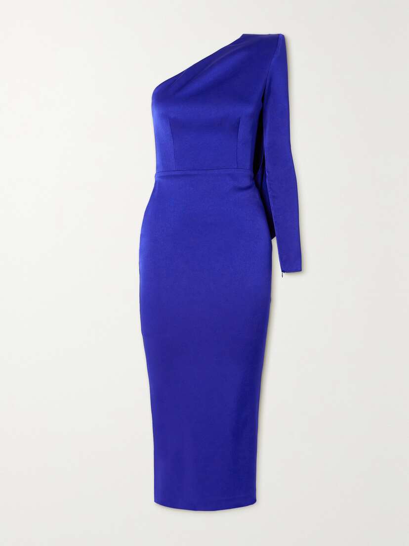 Alex Perry One-sleeve Draped Satin-crepe Midi Dress