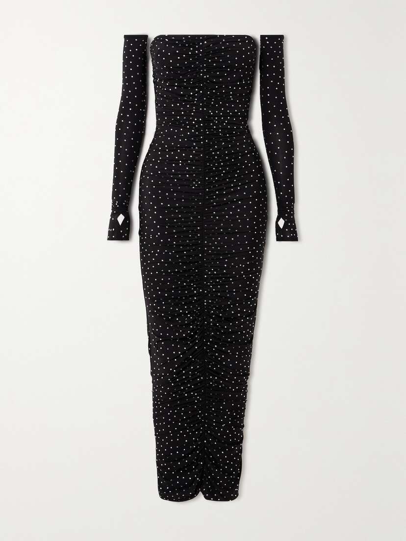 Alex Perry Strapless Ruched Crystal-embellished Stretch-jersey Gown And Gloves Set