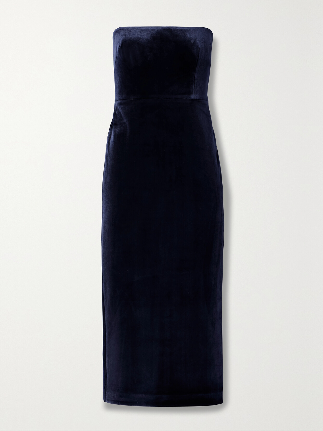 Alex Perry Strapless Velvet Midi Dress In Blue