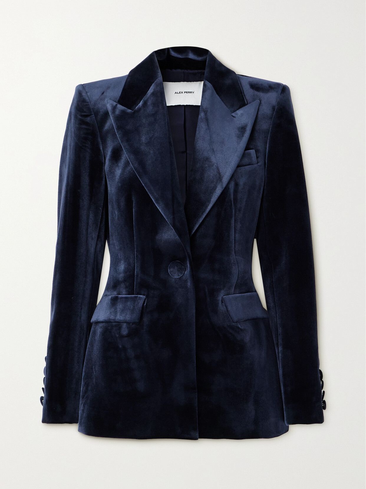 Alex Perry Double-breasted Velvet Blazer In Blue