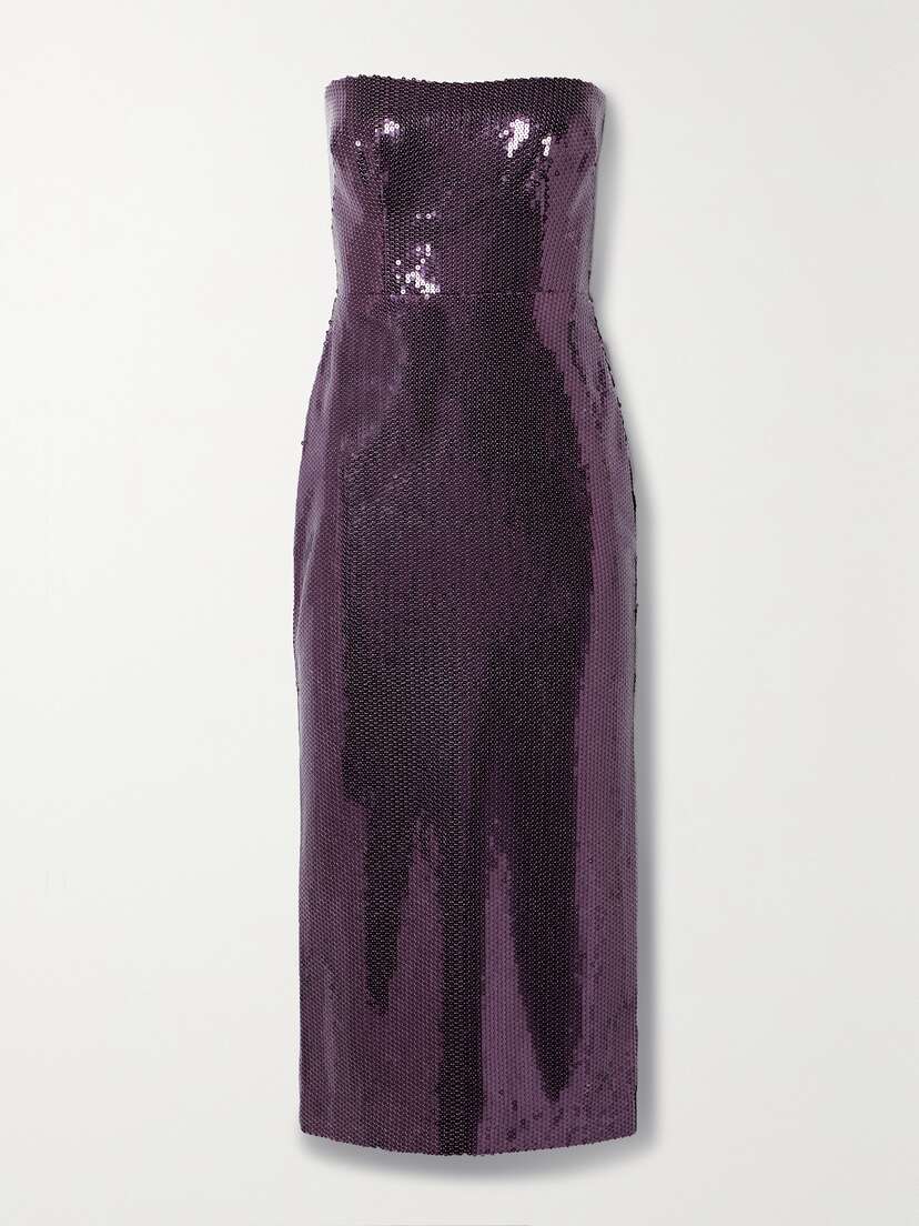 Alex Perry Strapless Sequined Crepe Midi Dress - UK 14