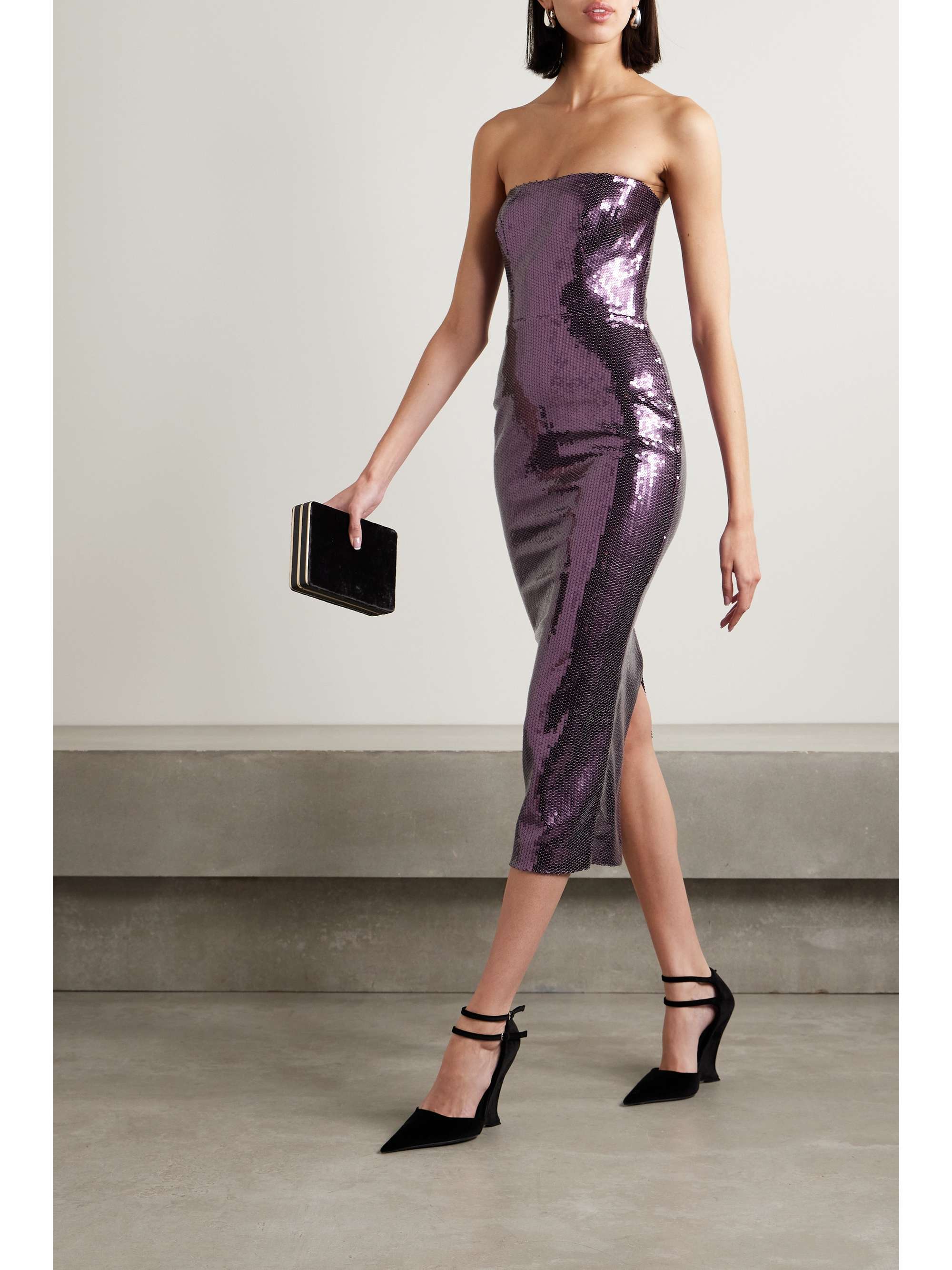 ALEX PERRY Strapless sequined crepe midi dress | NET-A-PORTER