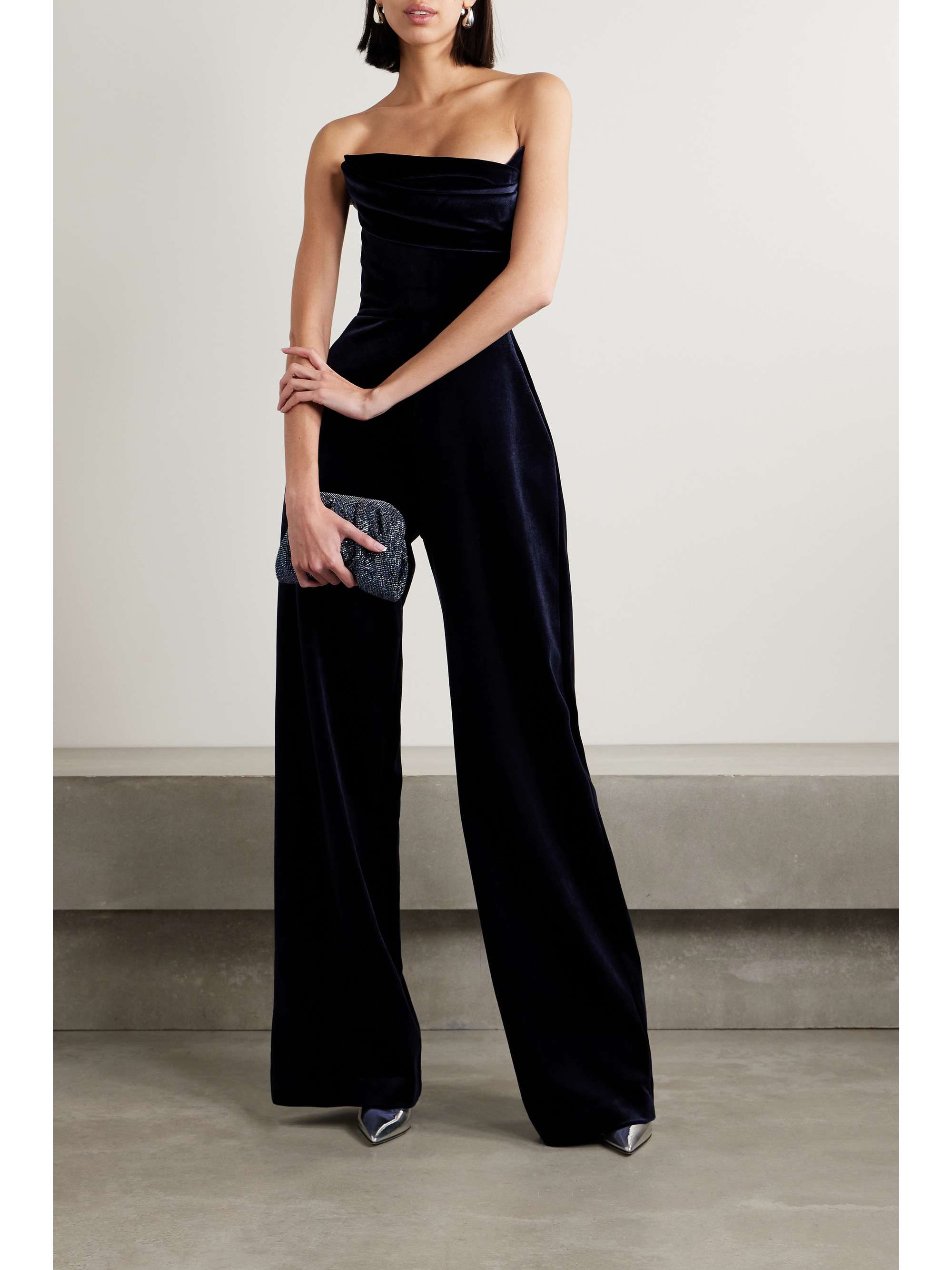 ALEX PERRY Strapless draped velvet jumpsuit | NET-A-PORTER