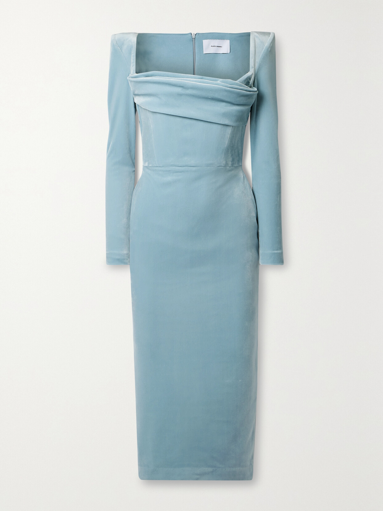 Alex Perry Draped Velvet Midi Dress In Blue