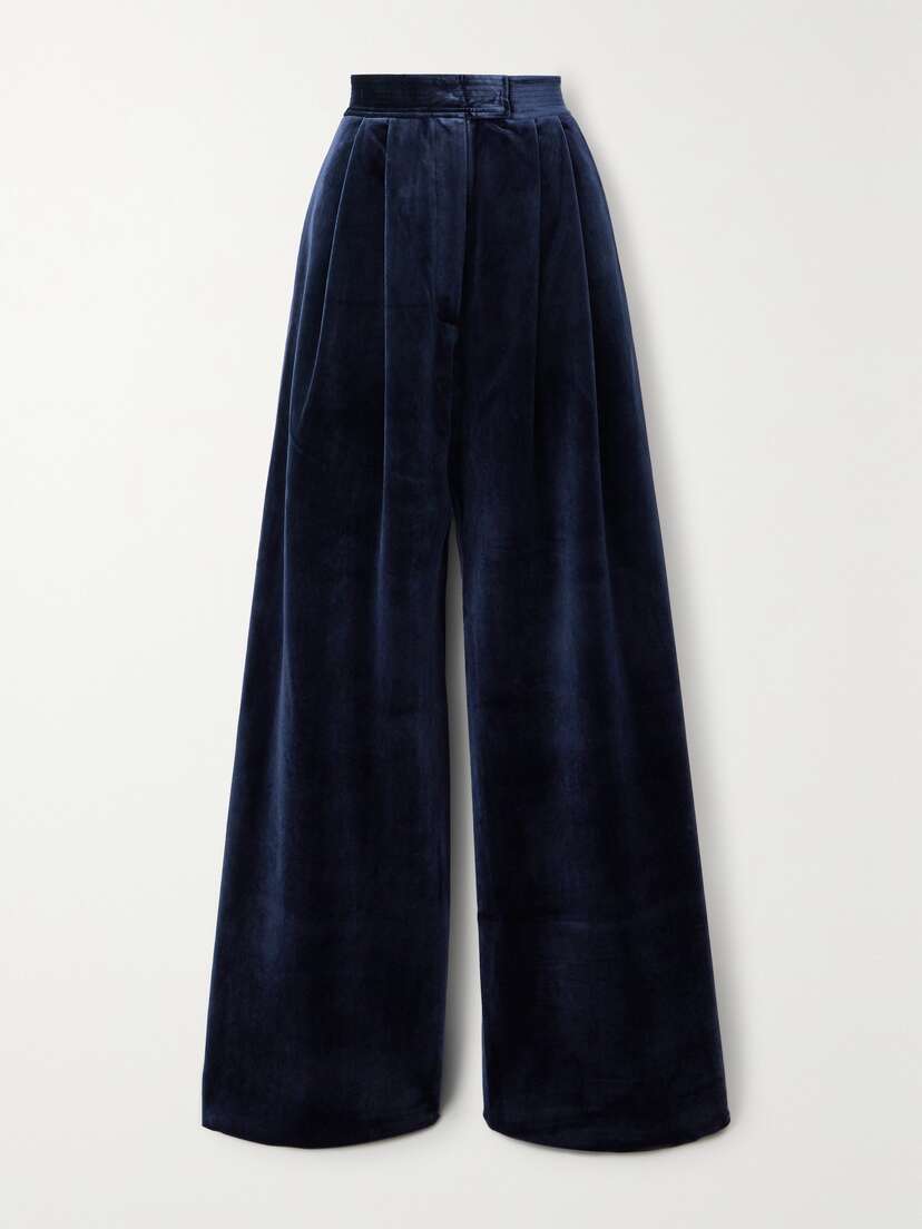 Alex Perry Pleated Velvet Wide-leg Pants