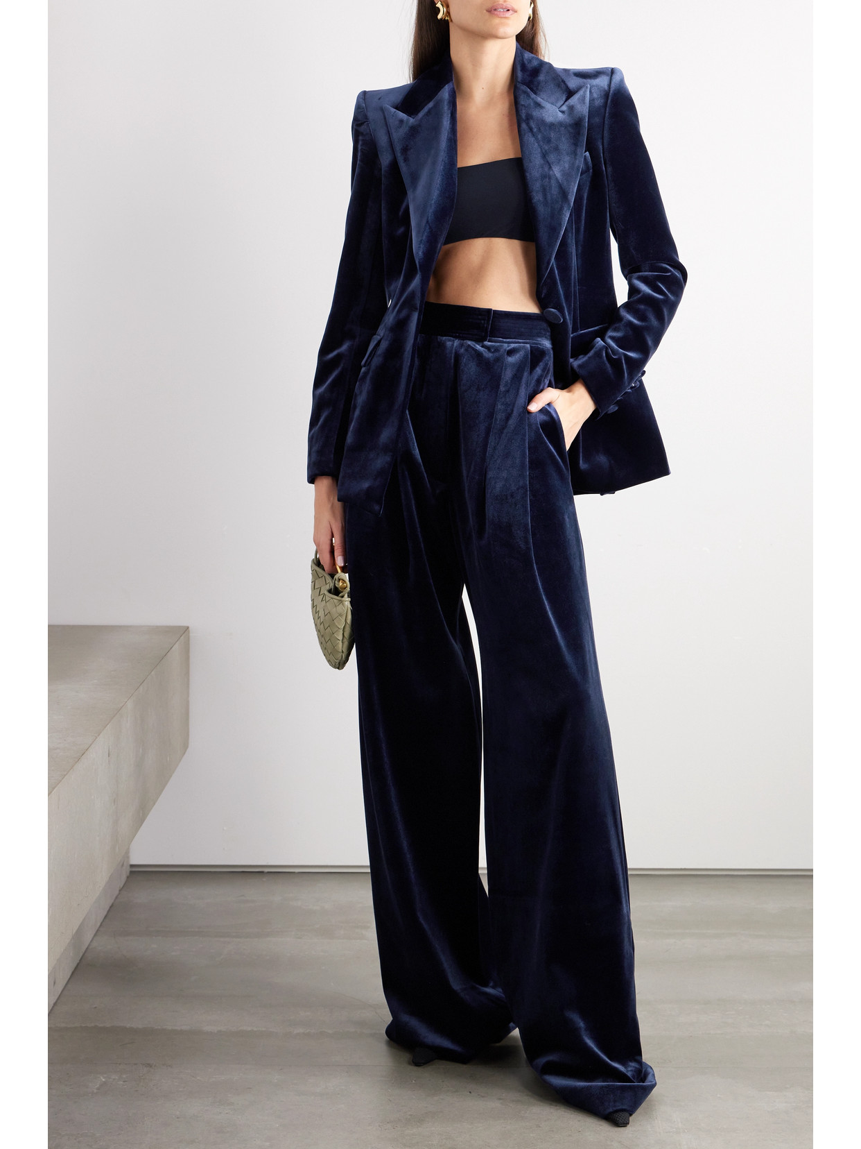 Alex Perry Pleated Velvet Wide-leg Pants In Blue