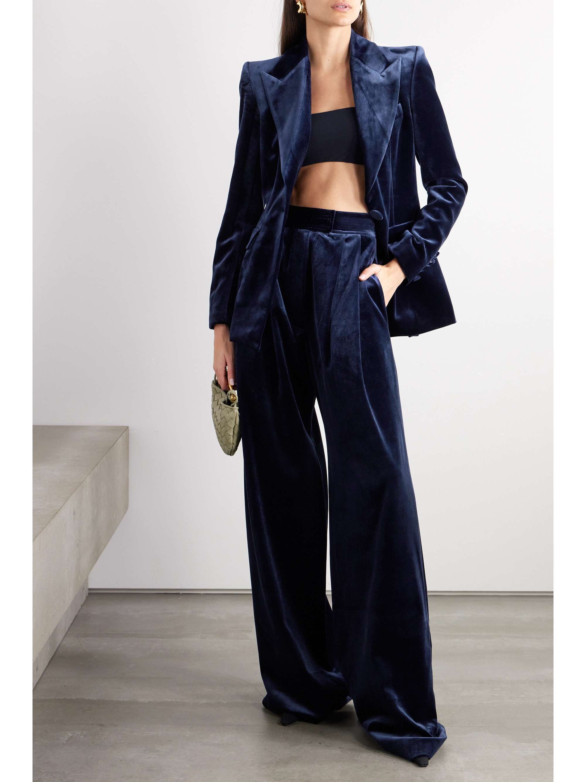 Navy blue velvet pants sales womens