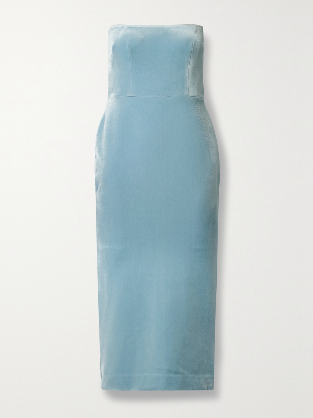 Alex Perry Strapless Velvet Midi Dress In Blue