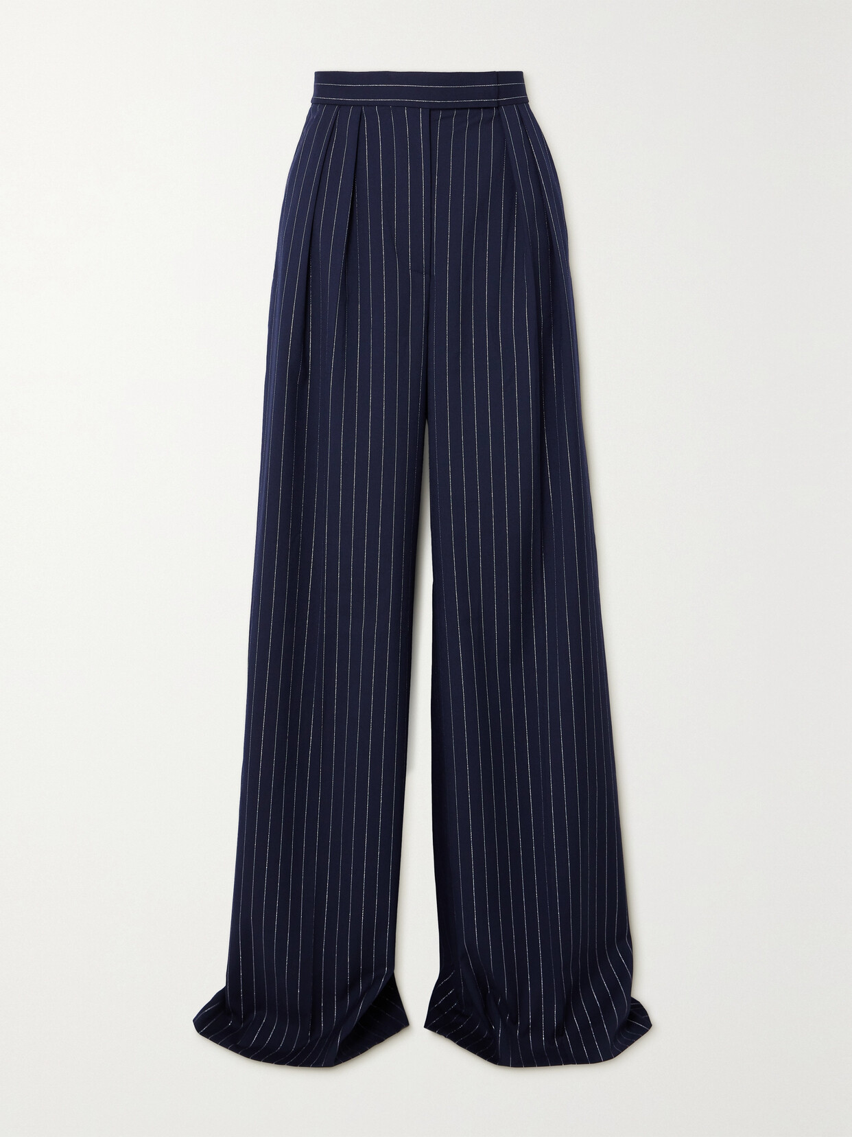 Alex Perry Pleated Metallic Pinstriped Twill Wide-leg Trousers In Blue