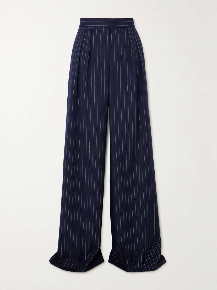 Alex Perry Pleated Metallic Pinstriped Twill Wide-leg Pants - UK 6