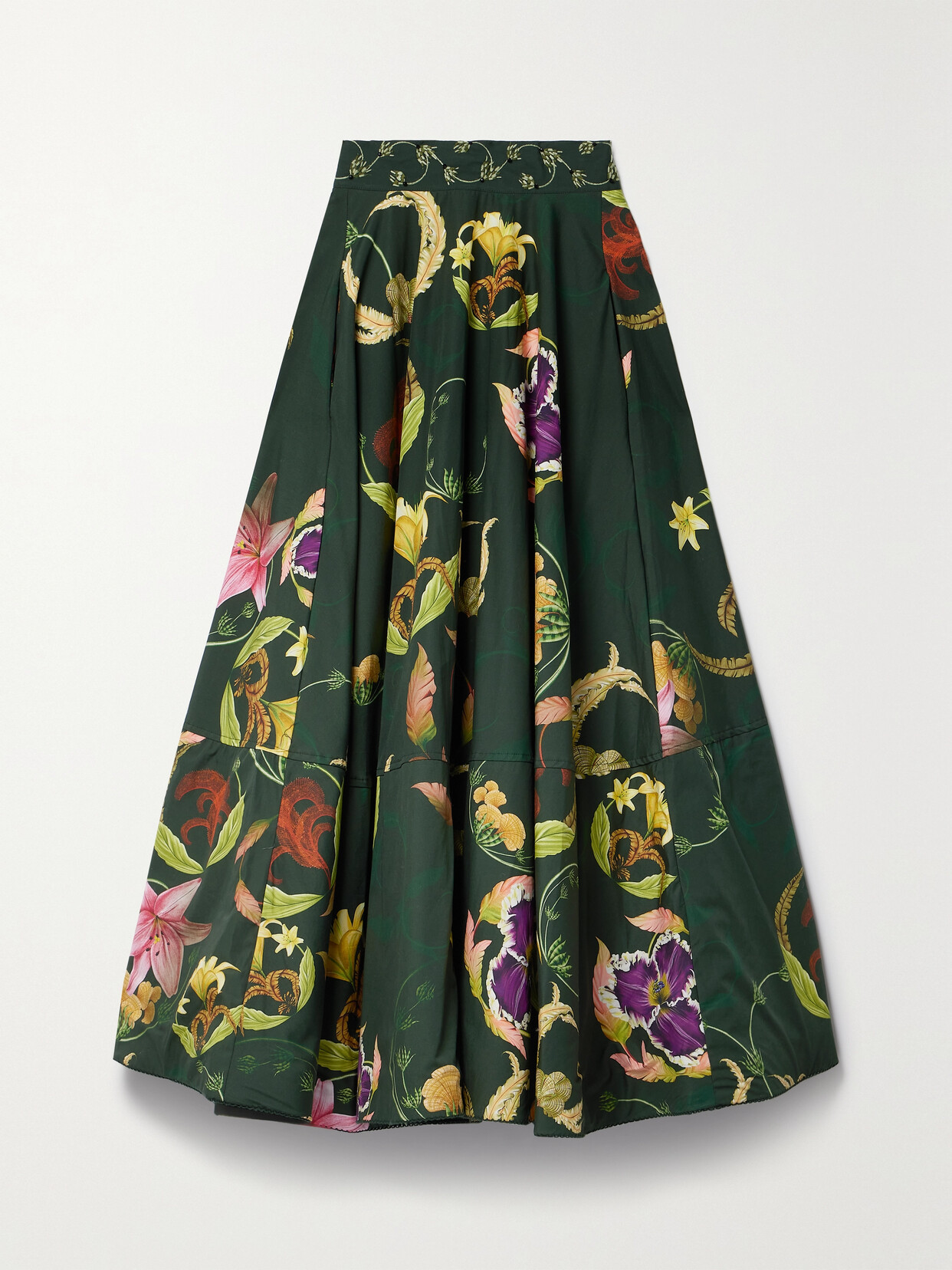 Shop Agua By Agua Bendita + Net Sustain Bergamota Marina Floral-print Cotton Midi Skirt In Green