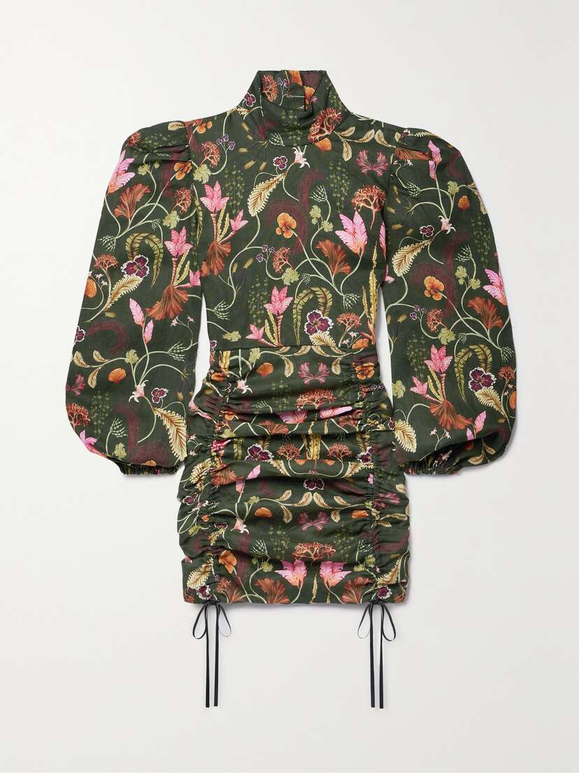 Agua by Agua Bendita + Net Sustain Guaba Habitat Ruched Printed Linen Mini Dress