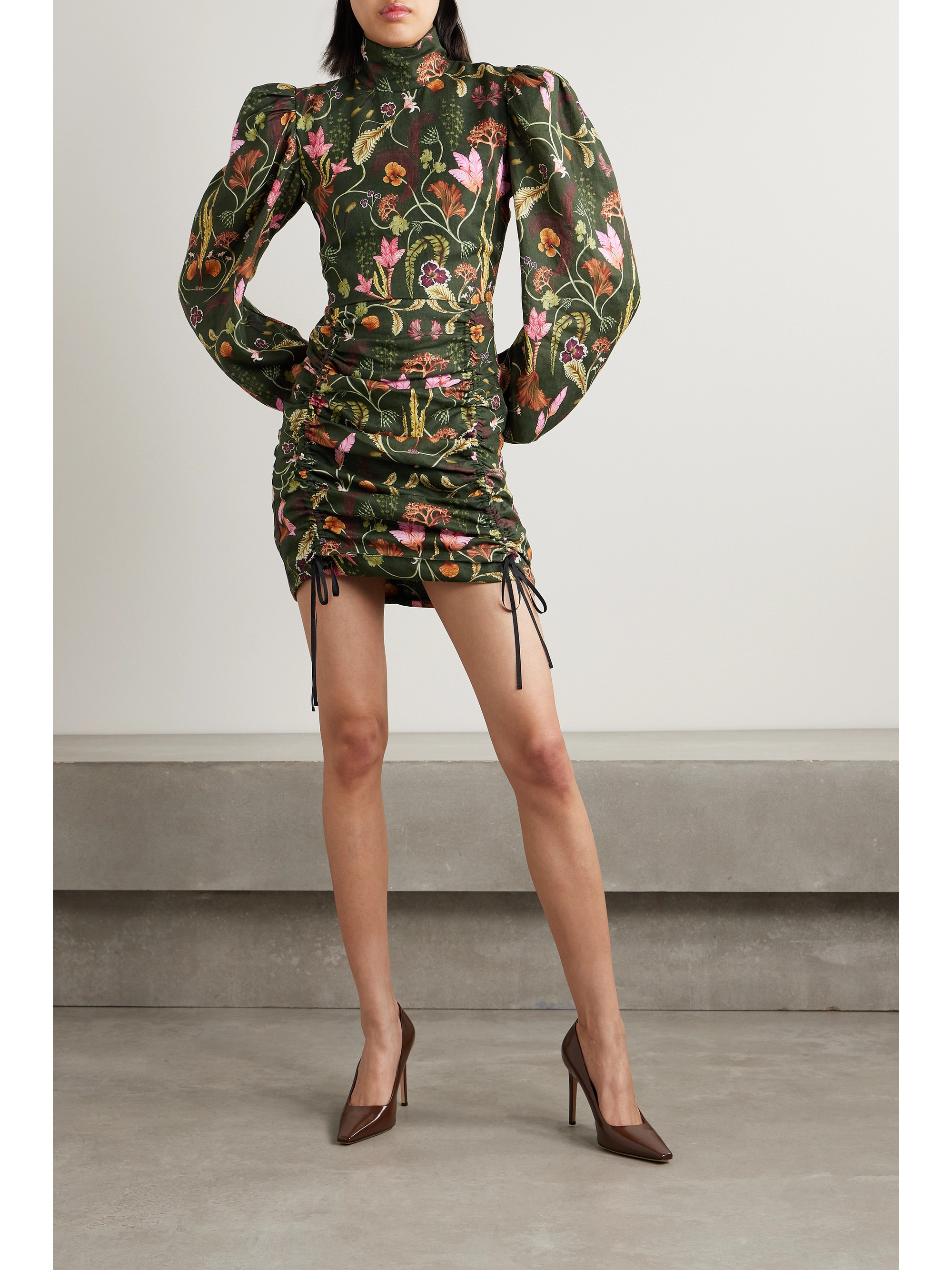 Agua by Agua Bendita + NET SUSTAIN Guaba Habitat ruched printed linen mini dress