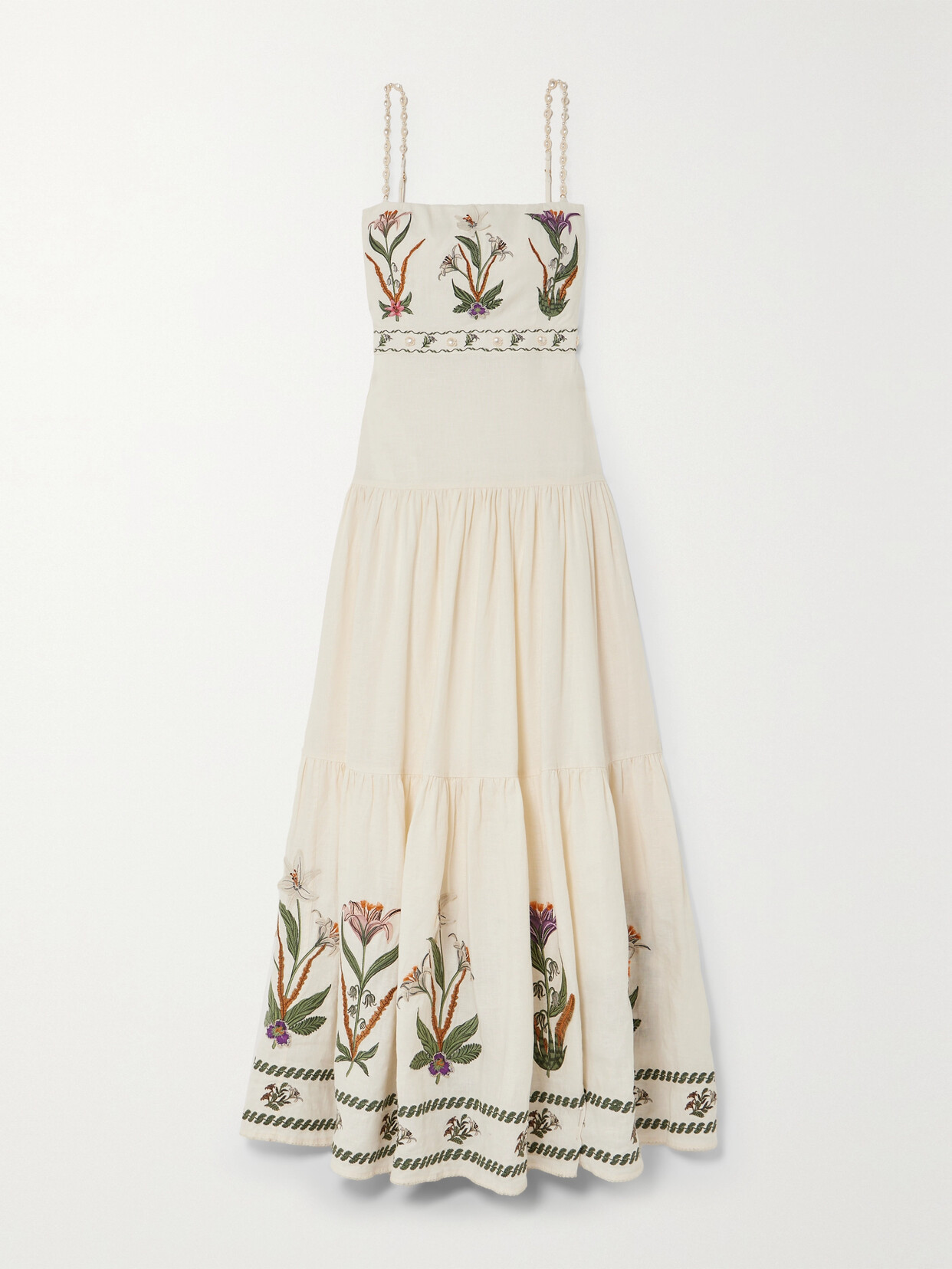 Agua by Agua Bendita + Net Sustain Lima Flora Embellished Appliquéd Linen Maxi Dress - White