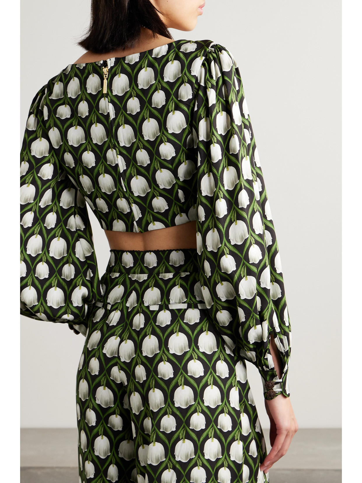 Shop Agua By Agua Bendita + Net Sustain Pera Perla Cropped Floral-print Recycled-twill Top In Green