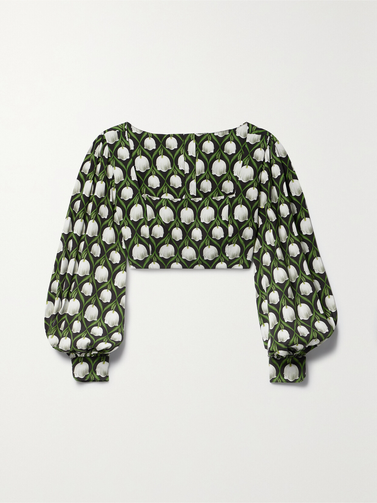 Agua By Agua Bendita Pera Cropped Floral-print Twill Top In Green