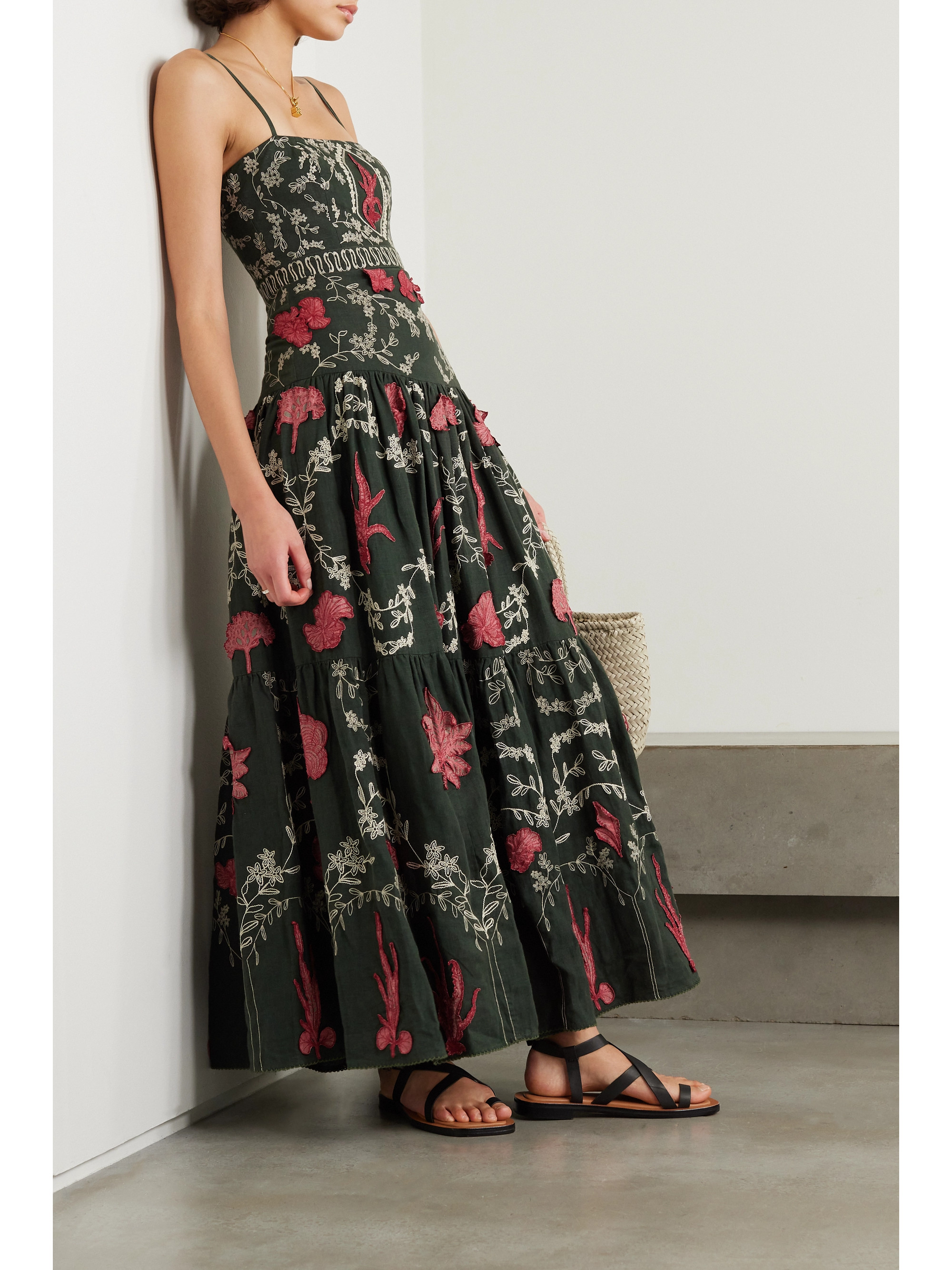 Agua by Agua Bendita + NET SUSTAIN Lima Encaje tiered appliquéd embroidered linen maxi dress