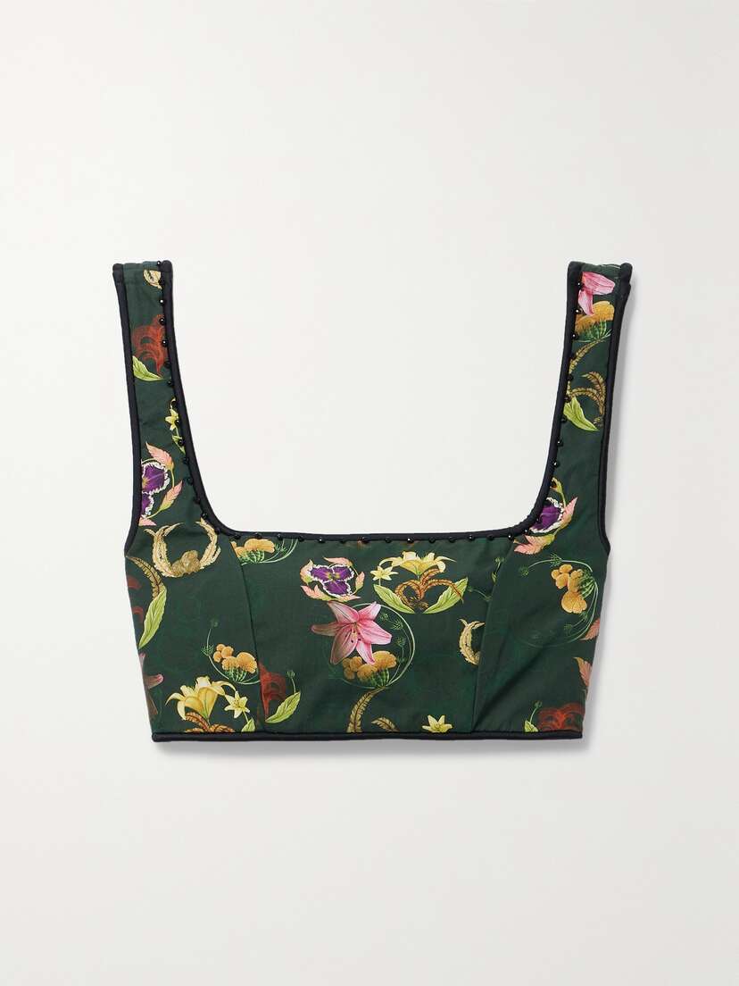 Agua by Agua Bendita + Net Sustain Amanda Marina Cropped Embellished Floral-print Cotton Tank