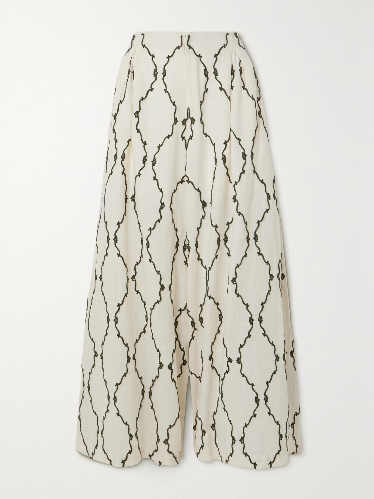 AGUA BY AGUA BENDITA + NET SUSTAIN MAREA COLADO EMBROIDERED LINEN WIDE-LEG PANTS