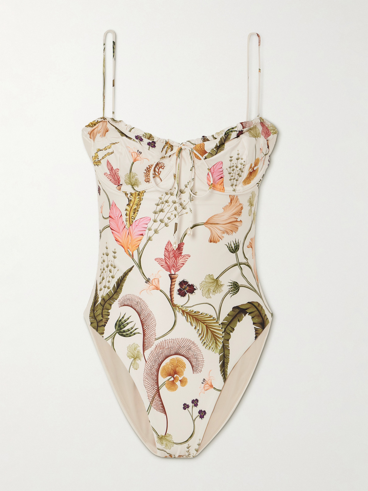 Agua By Agua Bendita + Net Sustain Ebano Ruffled Embellished Floral-print Recycled Swimsuit In White