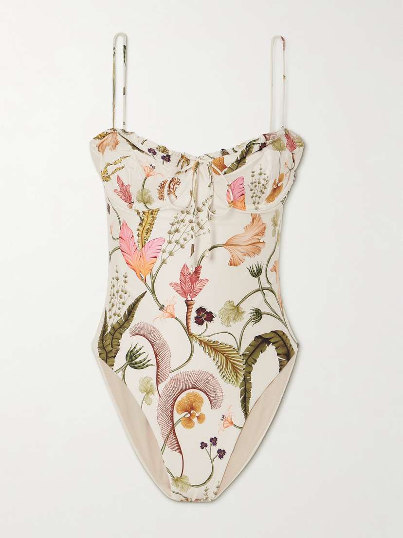 Agua by Agua Bendita + Net Sustain Ebano Ruffled Embellished Floral-print Recycled Swimsuit - x large