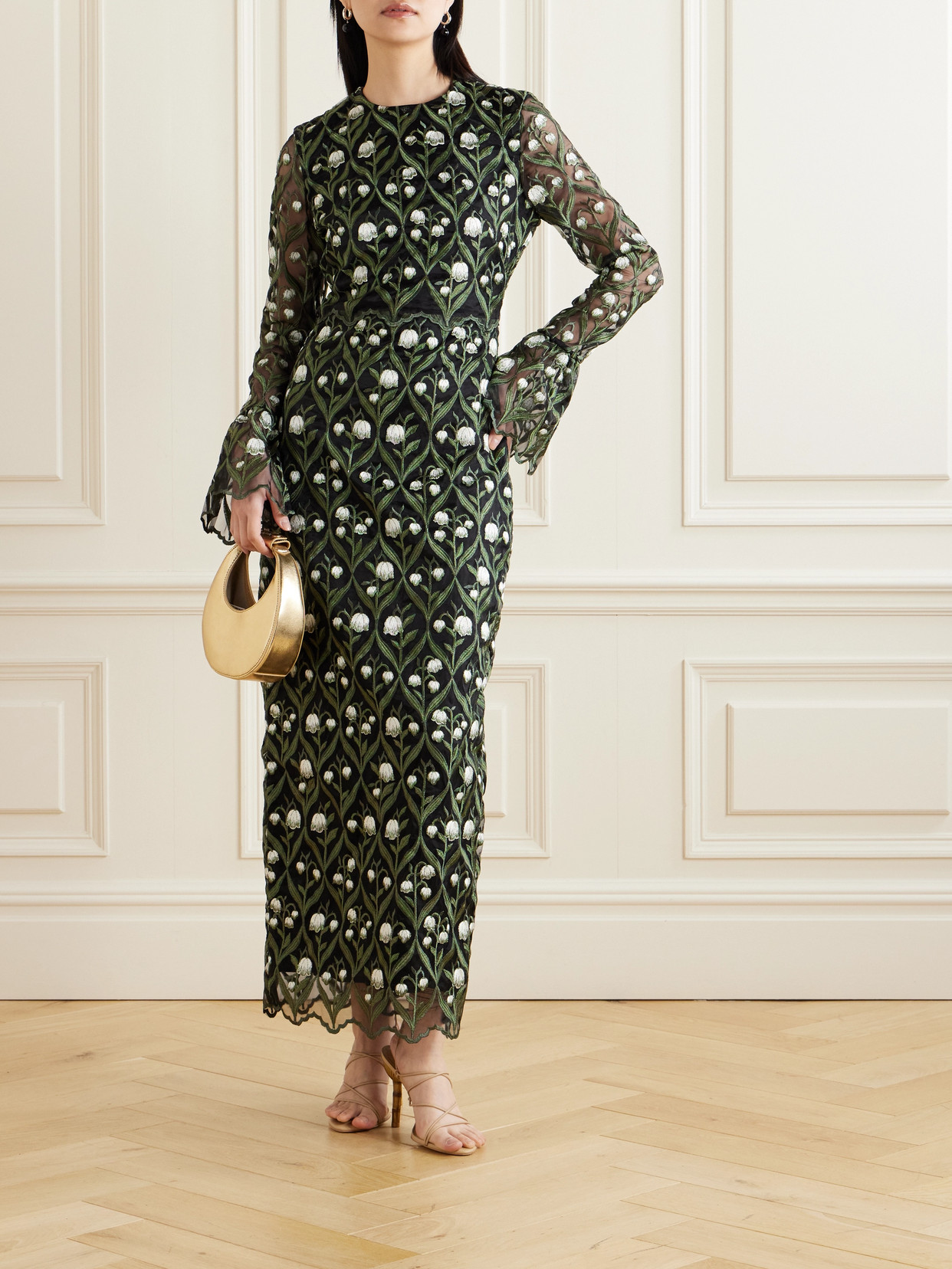Agua By Agua Bendita + Net Sustain Ellisella Perla Embroidered Tulle Maxi Dress In Green