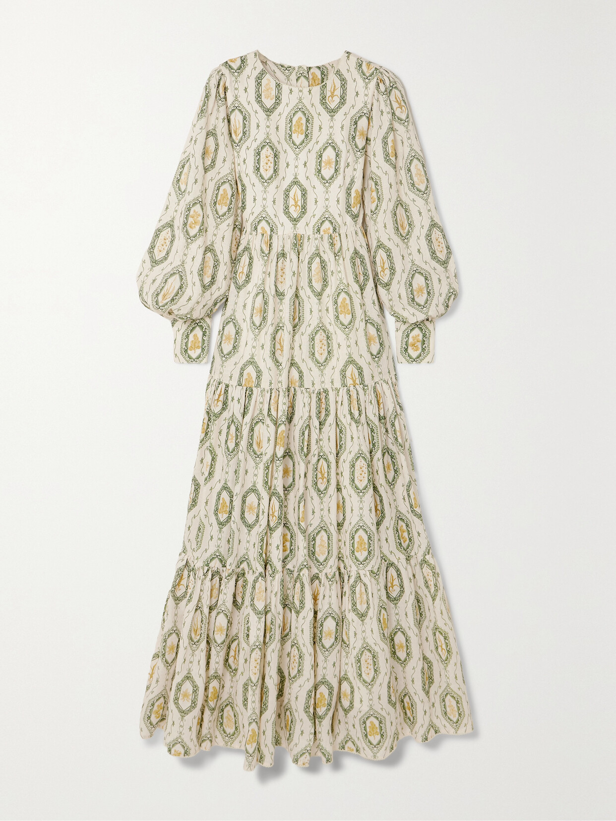 Shop Agua By Agua Bendita + Net Sustain Nuez Tiered Printed Linen Maxi Dress In Off-white