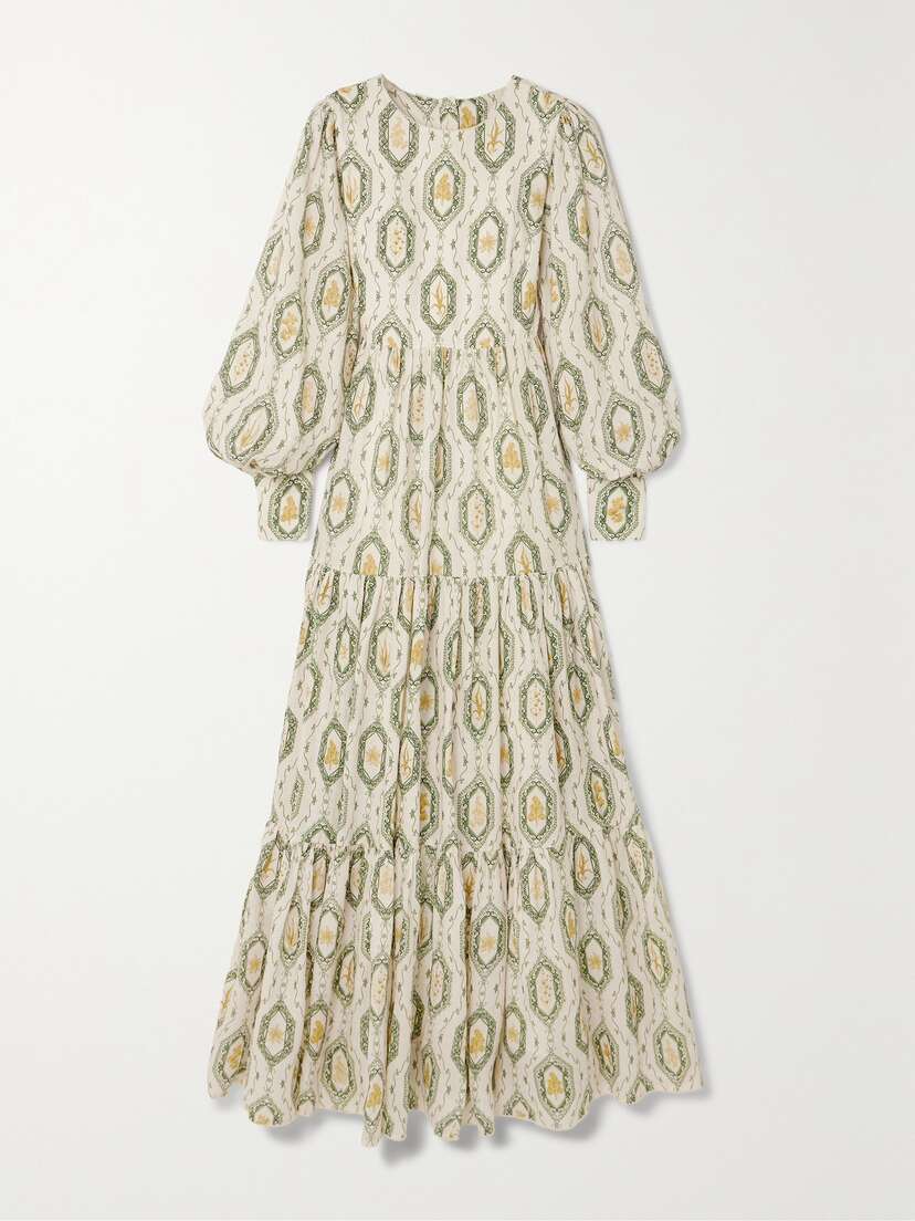 Agua by Agua Bendita + Net Sustain Nuez Tiered Printed Linen Maxi Dress