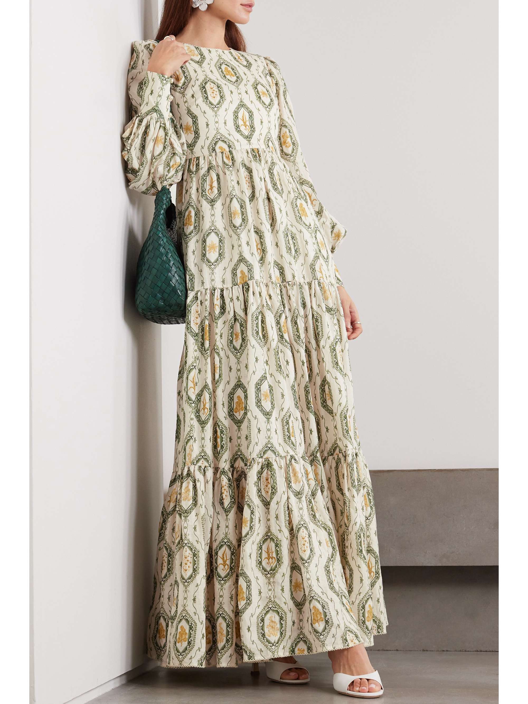 AGUA BY AGUA BENDITA + NET SUSTAIN Nuez tiered printed linen AGUA BY AGUA BENDITA + NET SUSTAIN Nuez tiered printed linen