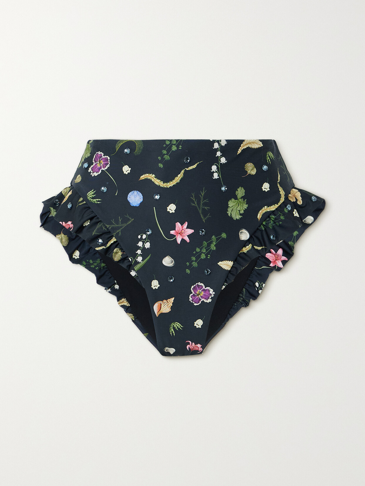 Shop Agua By Agua Bendita + Net Sustain Jengibre Tesoro Embellished Printed Recycled Bikini Briefs In Blue