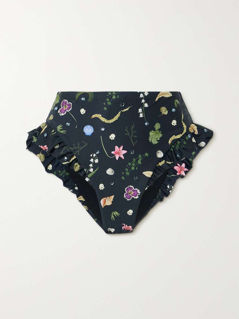 Agua by Agua Bendita + Net Sustain Jengibre Tesoro Embellished Printed Recycled Bikini Briefs - x large