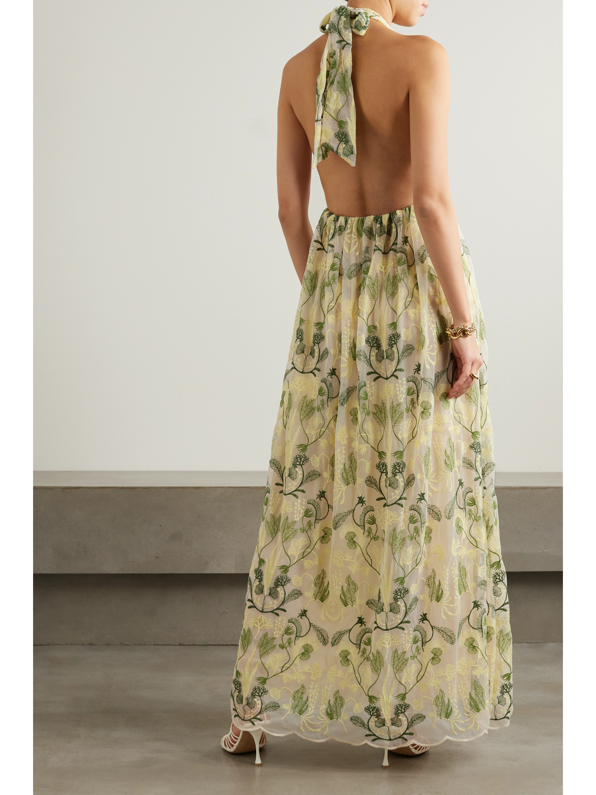 Agua by Agua Bendita + NET SUSTAIN Acanella embroidered tulle halterneck maxi dress thumbnail