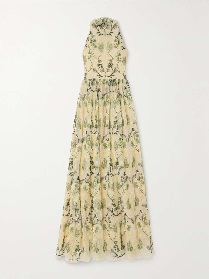 Agua by Agua Bendita + Net Sustain Acanella Embroidered Tulle Halterneck Maxi Dress