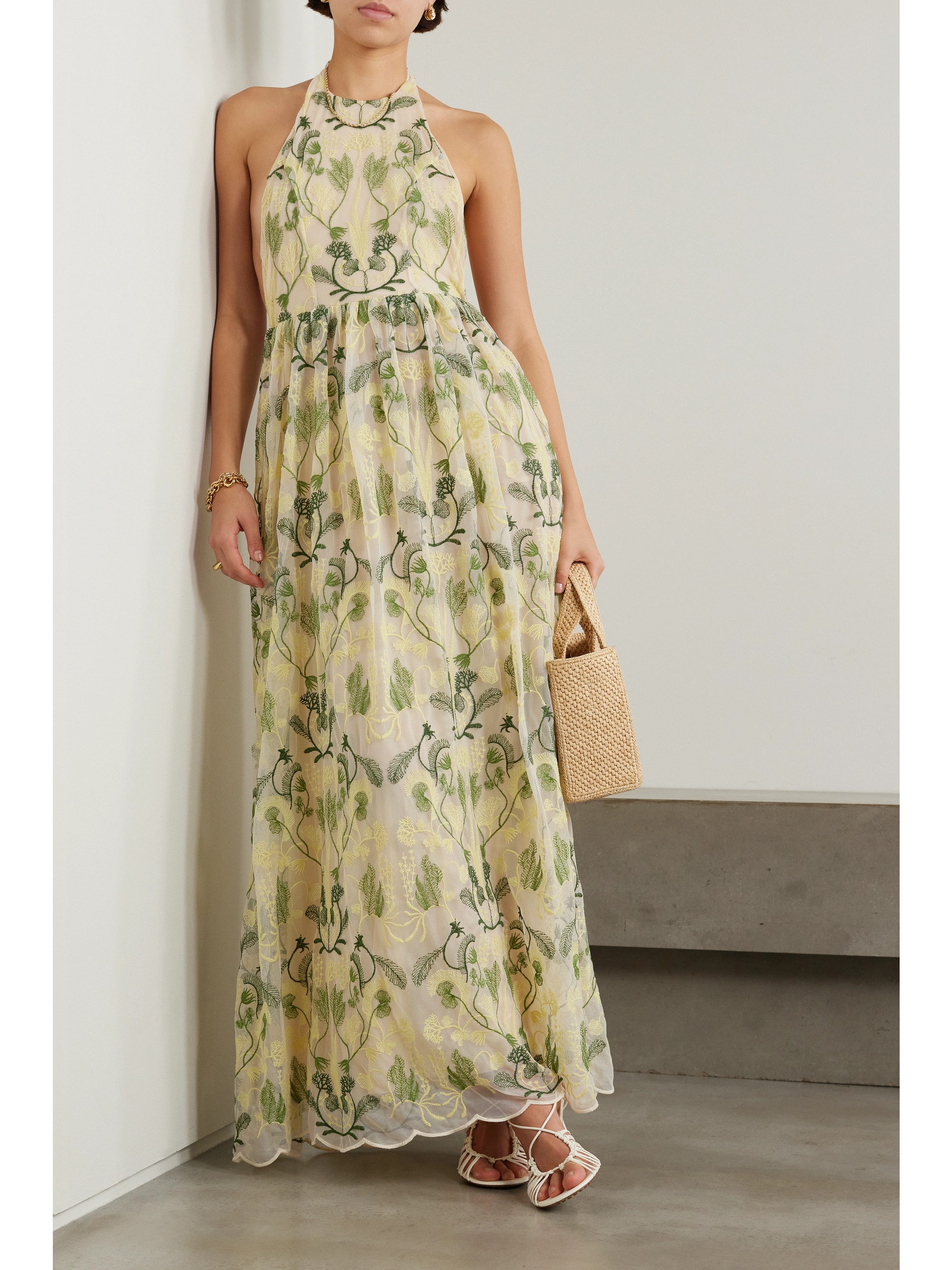Agua by Agua Bendita + NET SUSTAIN Acanella embroidered tulle halterneck maxi dress