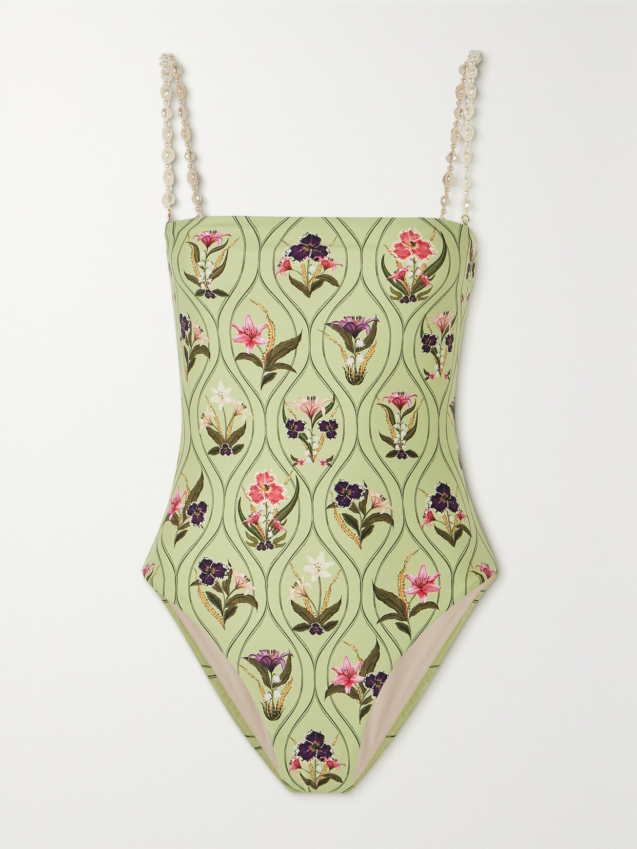 Agua by Agua Bendita - + Net Sustain Durazno Faux Pearl-embellished Floral-print Recycled Swimsuit - Green