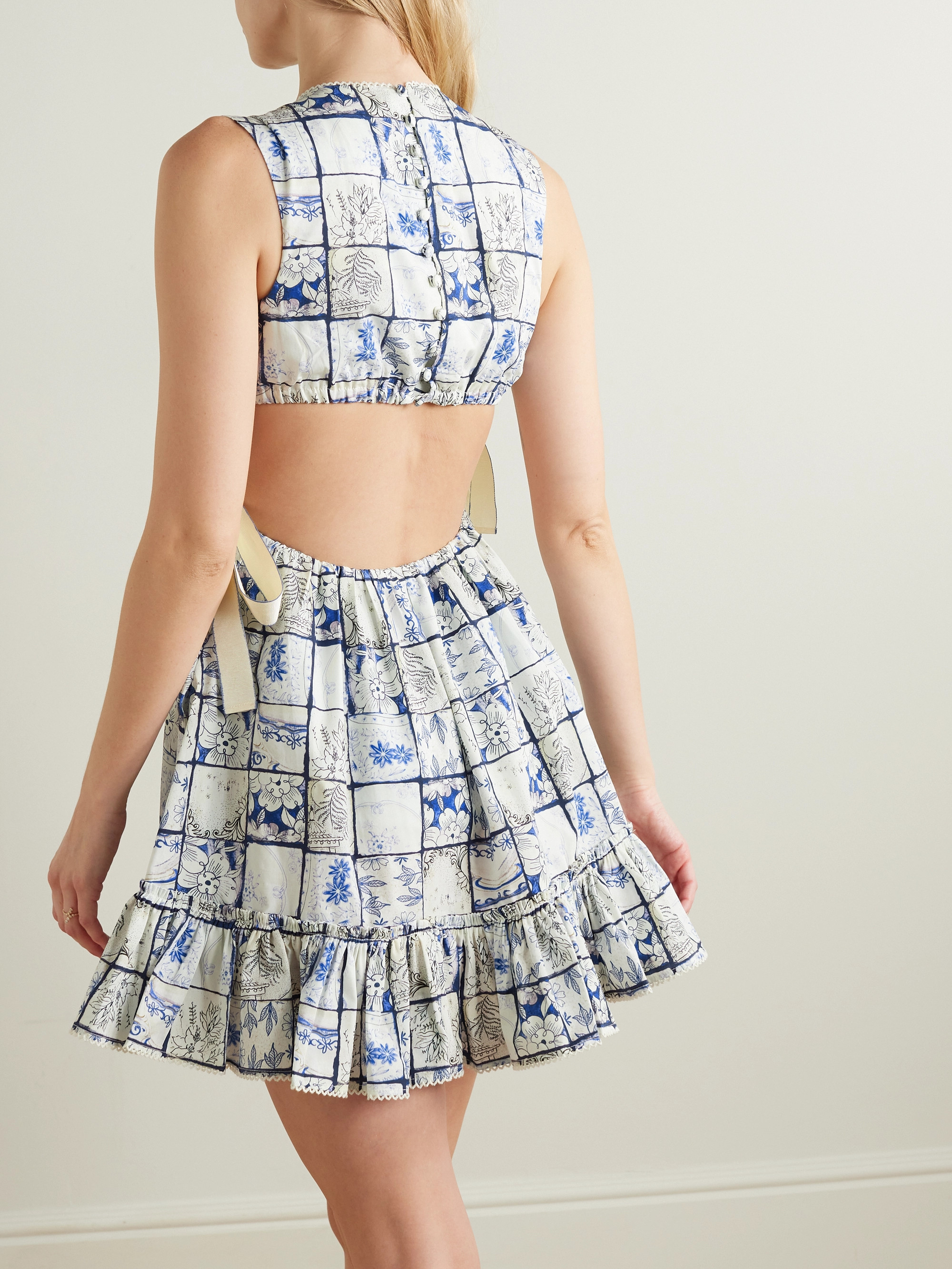 Agua by Agua Bendita + NET SUSTAIN Sucré Porcelana cutout floral-print cotton-poplin mini dress thumbnail