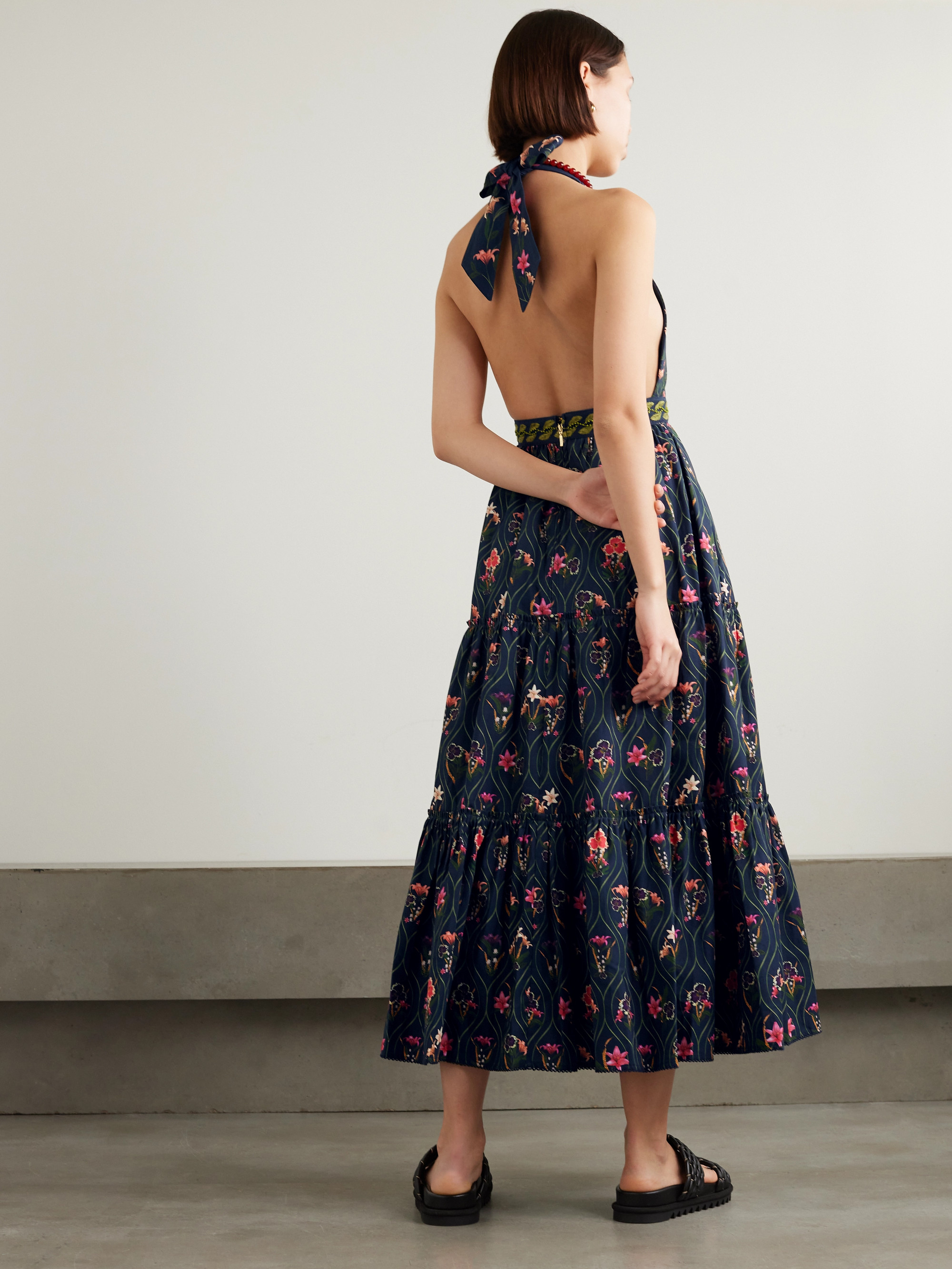 Agua by Agua Bendita + NET SUSTAIN Consuelo Pacifico embroidered floral-print cotton halterneck dress