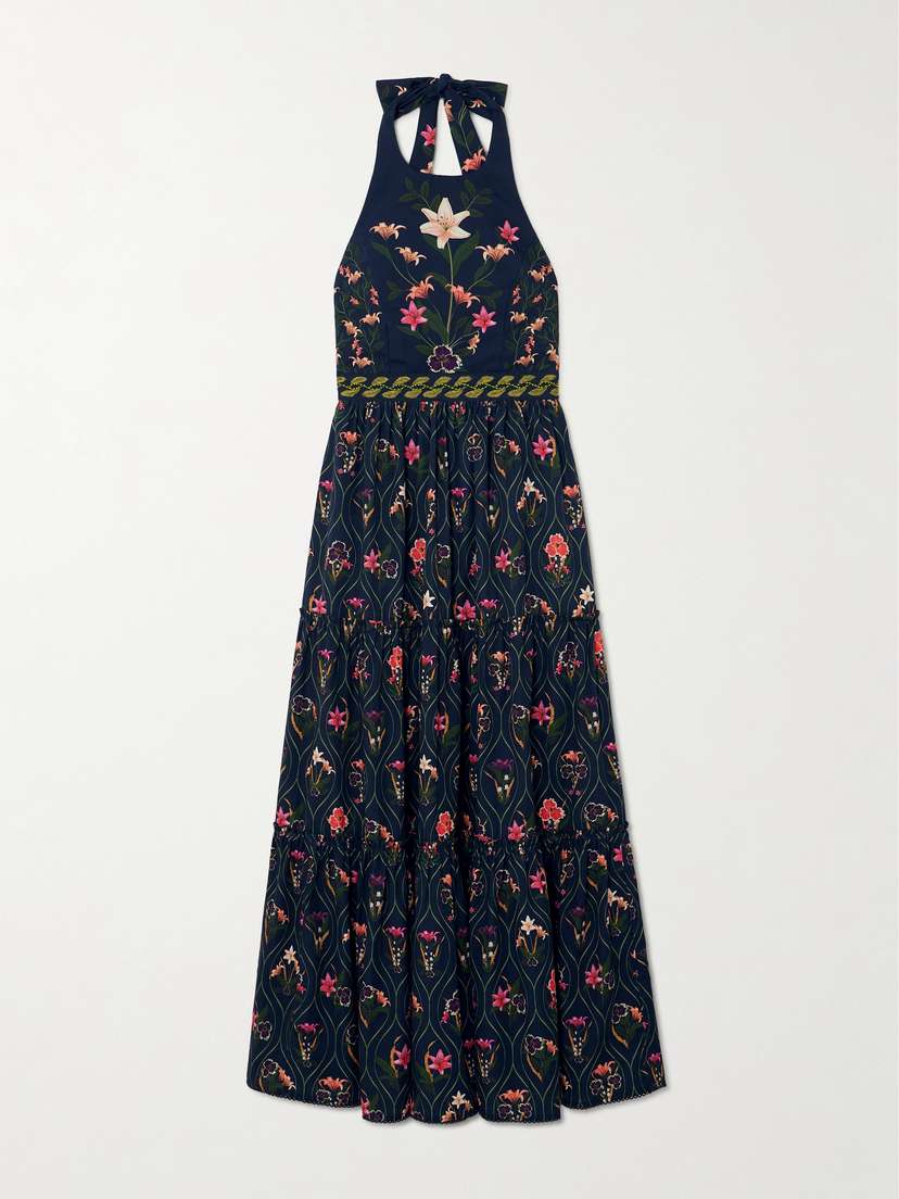Agua by Agua Bendita + Net Sustain Consuelo Pacifico Embroidered Floral-print Cotton Halterneck Dress - x small