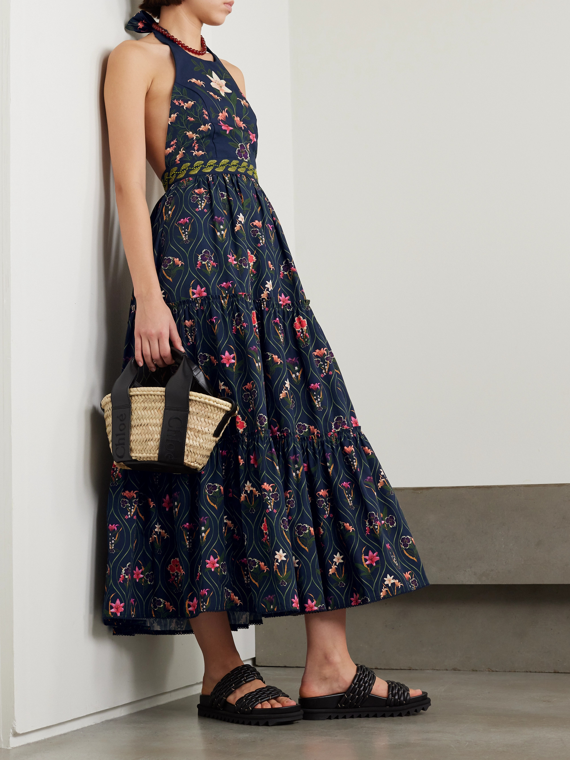 Agua by Agua Bendita + NET SUSTAIN Consuelo Pacifico embroidered floral-print cotton halterneck dress