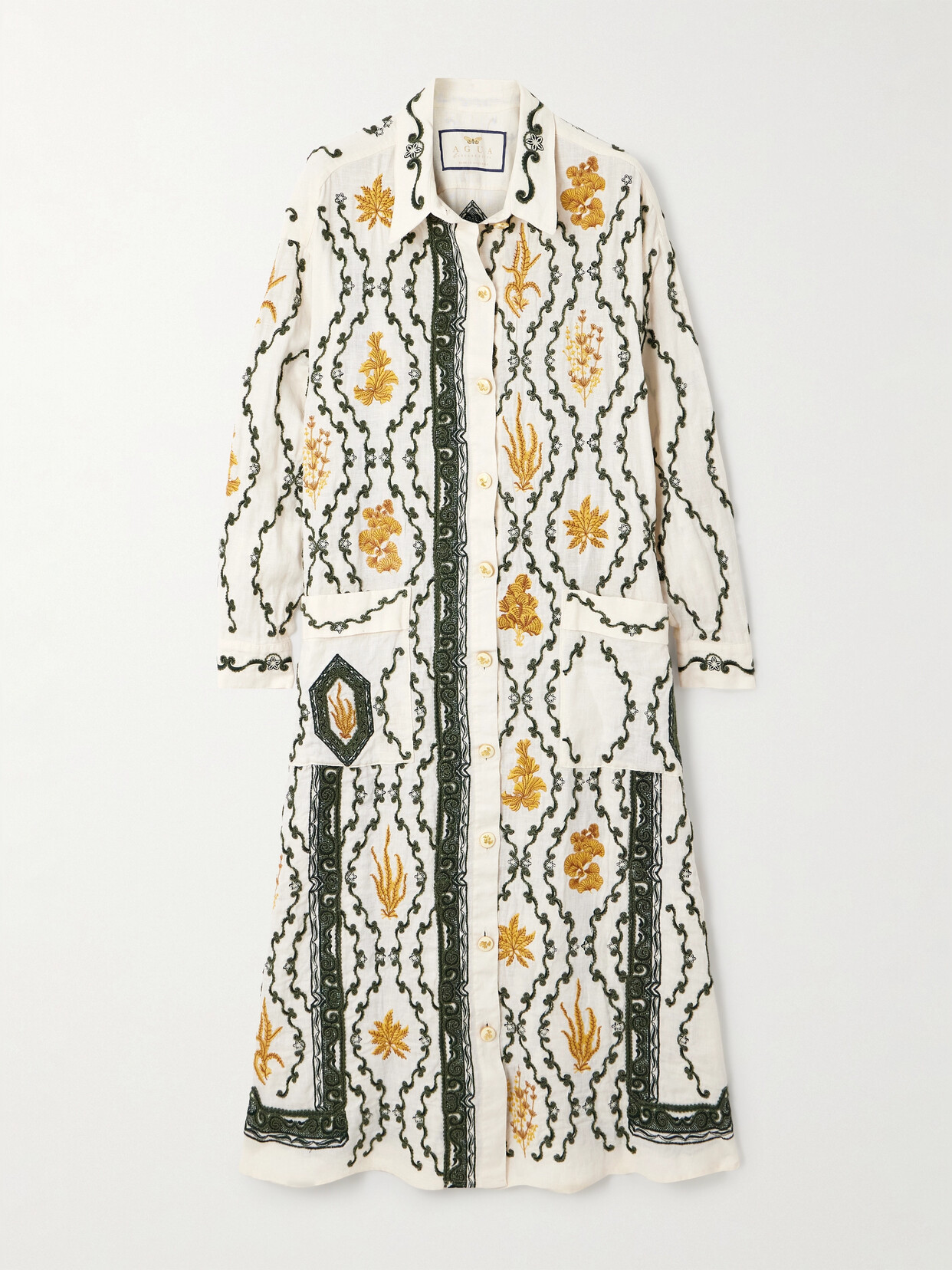 Agua by Agua Bendita + Net Sustain Frida Embellished Embroidered Linen Maxi Shirt Dress - White
