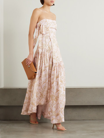 Agua by Agua Bendita + NET SUSTAIN Palmarie strapless asymmetric floral-print linen maxi dress