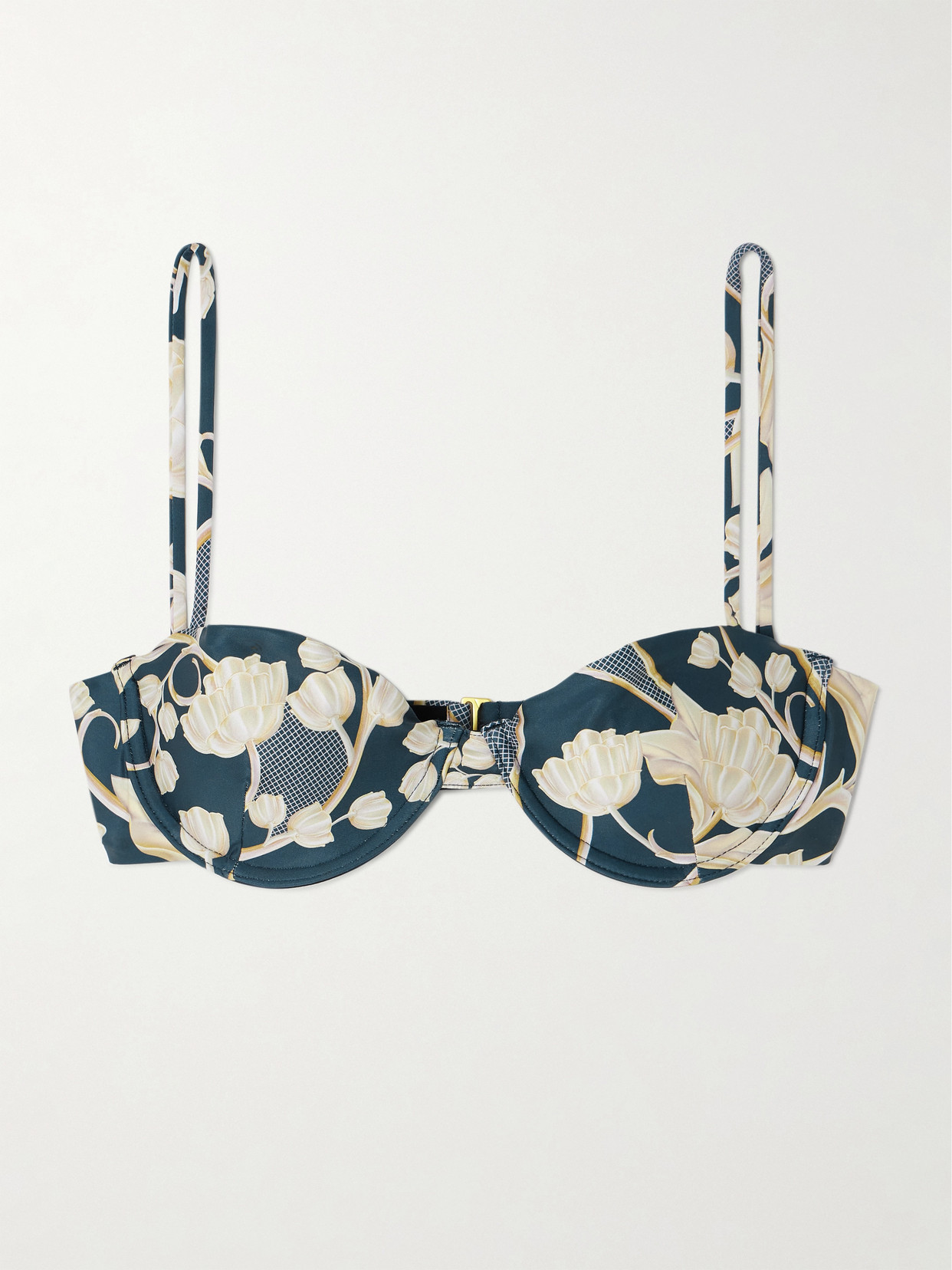 Agua by Agua Bendita + Net Sustain Mostaza Perla Floral-print Stretch-recycled Bikini Top - Blue
