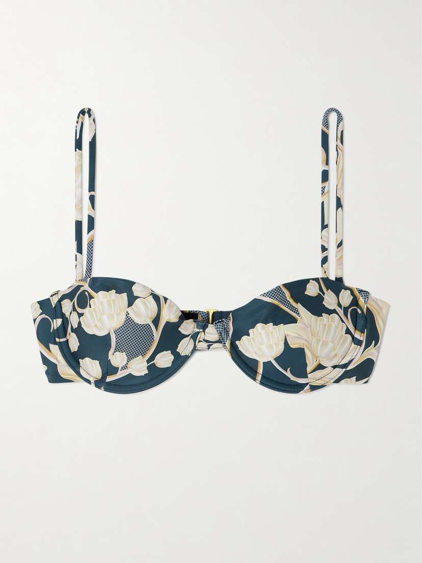 Agua by Agua Bendita + Net Sustain Mostaza Perla Floral-print Stretch-recycled Bikini Top - x small