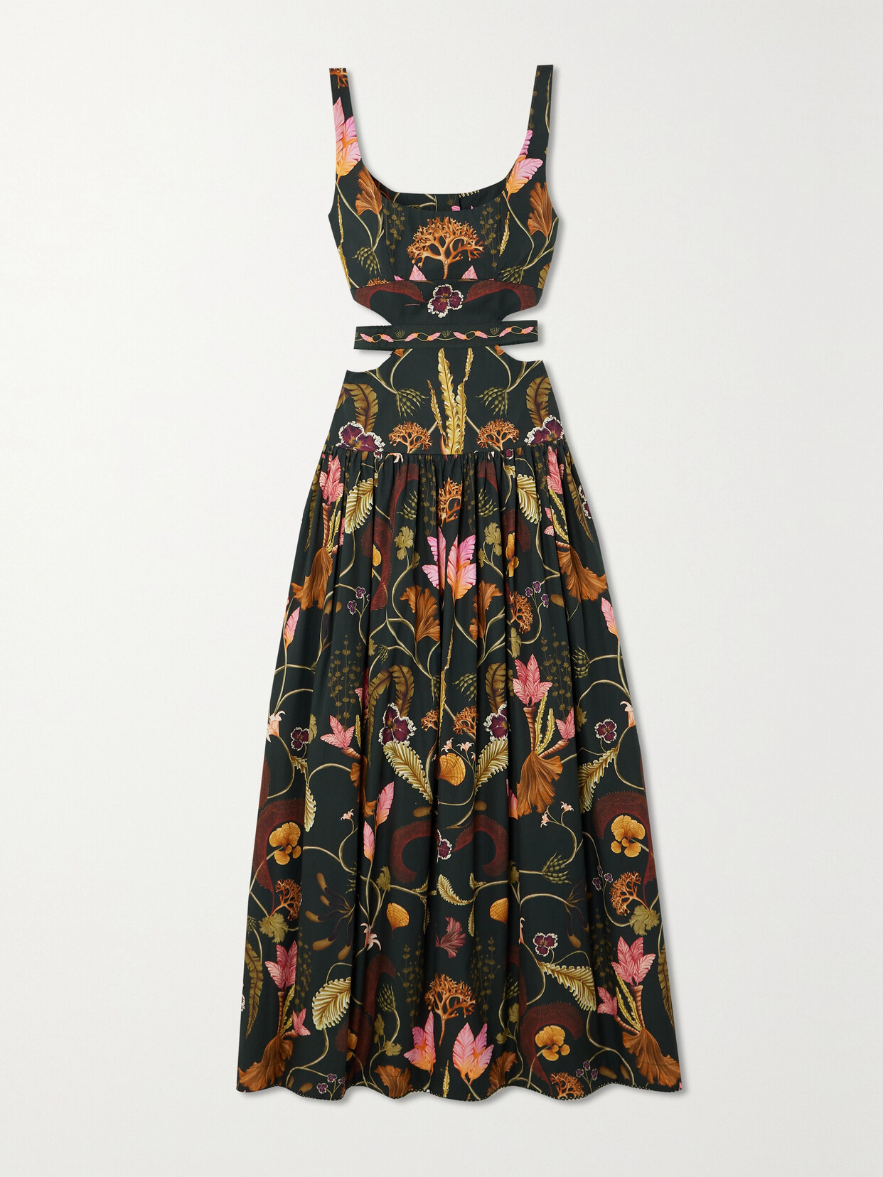 Agua by Agua Bendita + Net Sustain Totumo Cut-out Gathered Printed Cotton Maxi Dress - Green